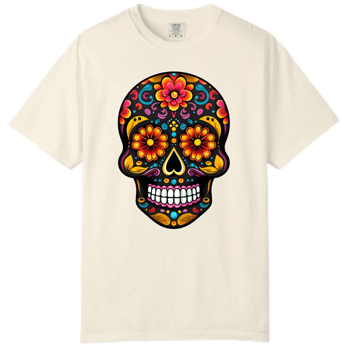 Vibrant Floral Calavera Sugar Skull Comfort Color in Ivory