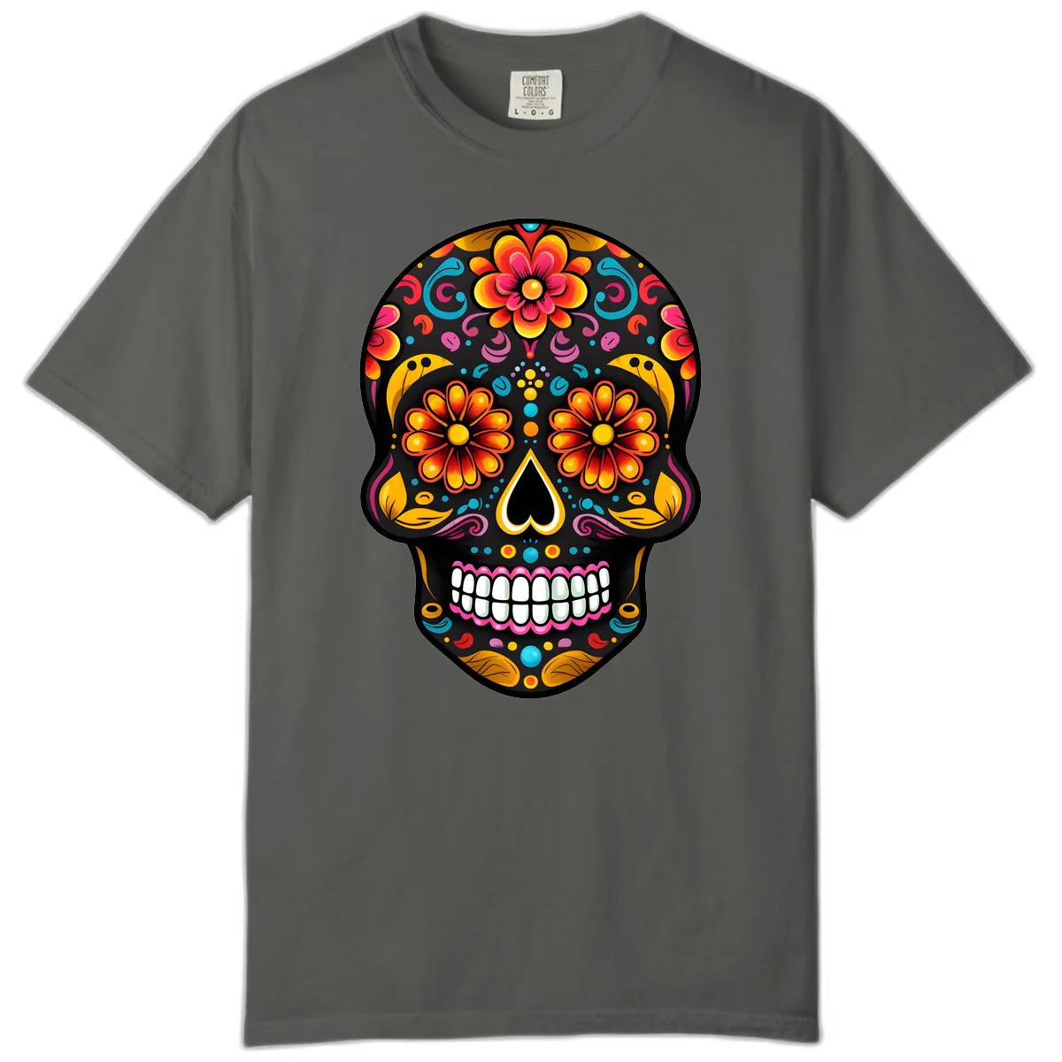 Vibrant Floral Calavera Sugar Skull Comfort Color in Pepper