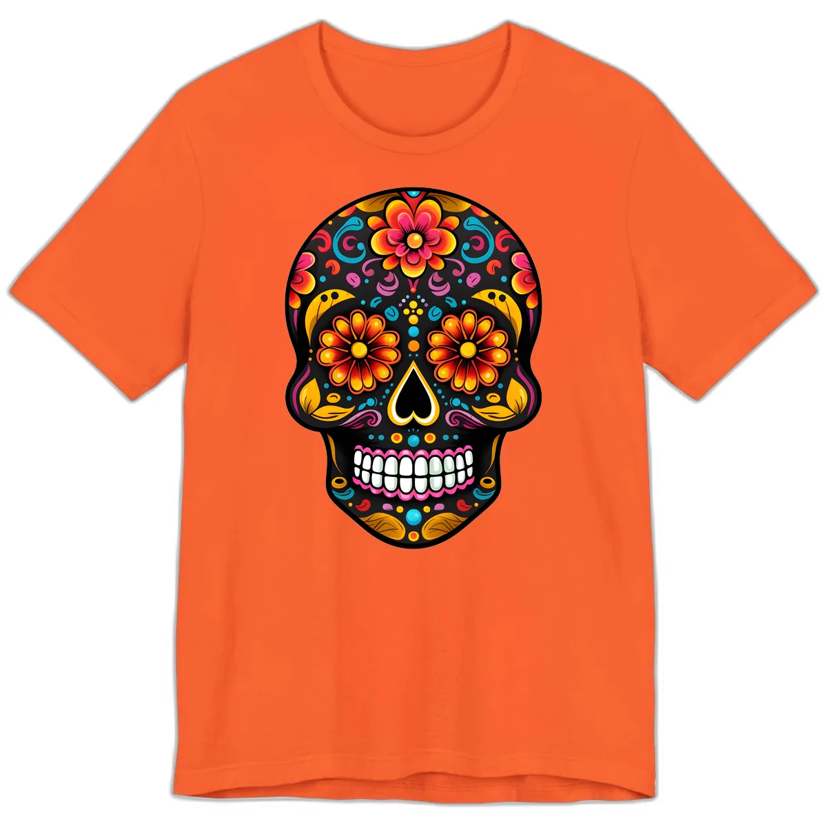 Vibrant Floral Calavera Sugar Skull Premium T-Shirt in Orange