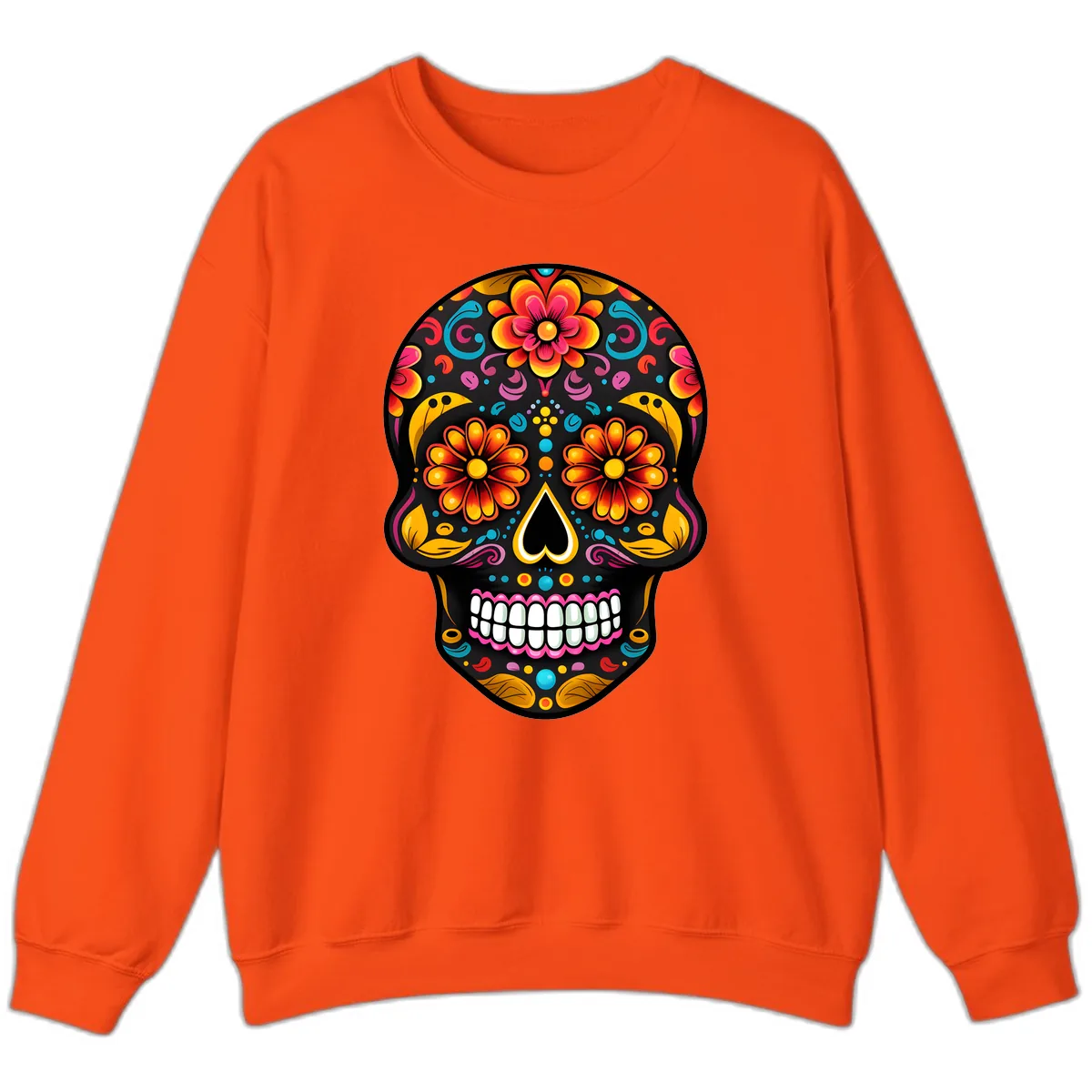 Vibrant Floral Calavera Sugar Skull Sweatshirt in Orange