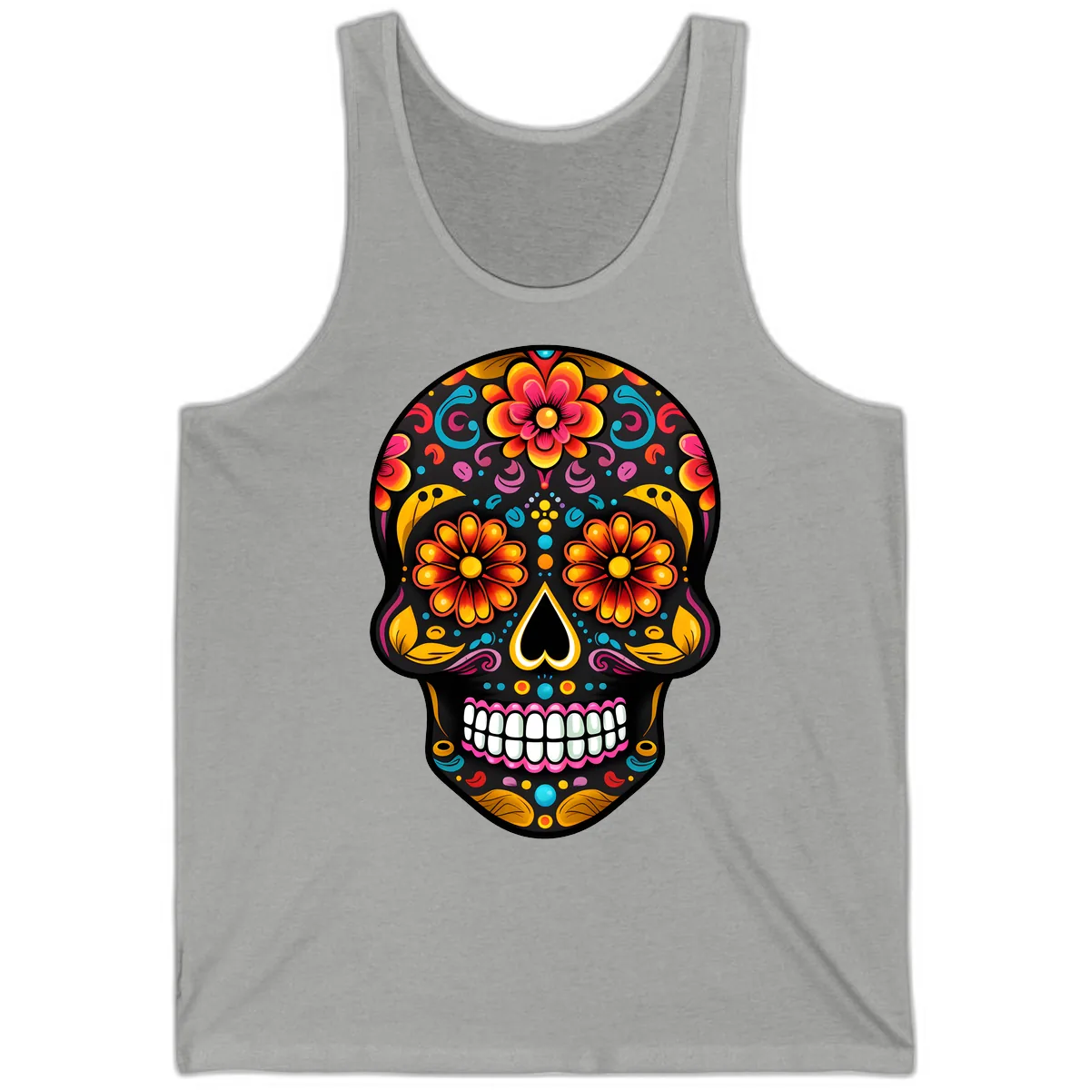 Vibrant Floral Calavera Sugar Skull Tank in Athletic Heather