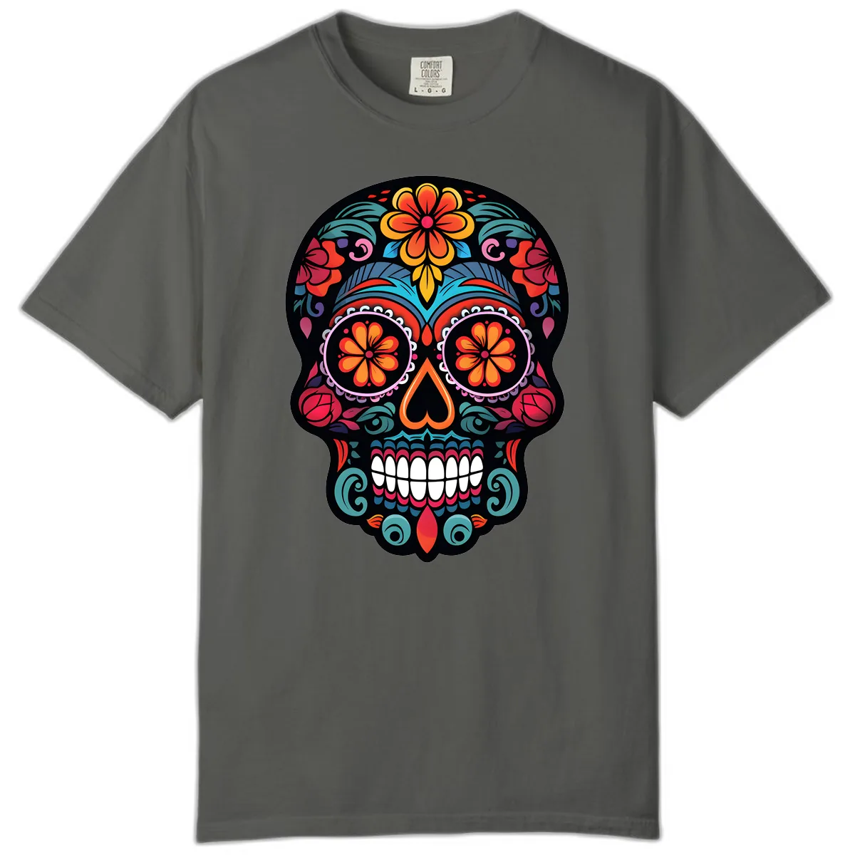 Ornate Día de los Muertos Sugar Skull Comfort Color in Pepper