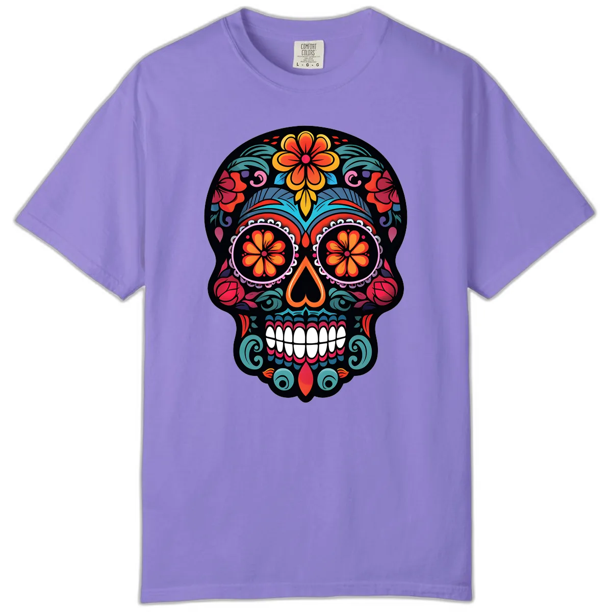 Ornate Día de los Muertos Sugar Skull Comfort Color in Violet