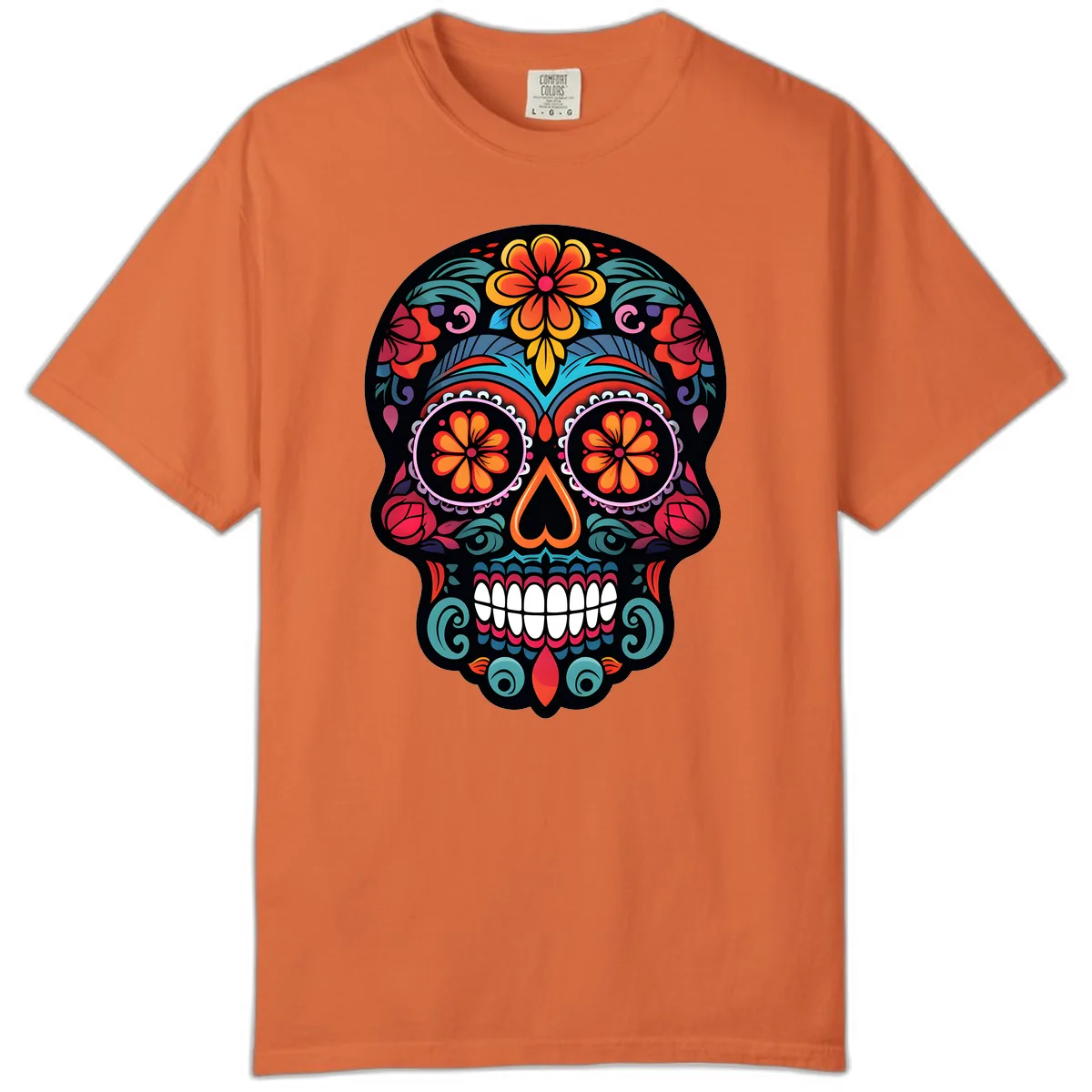 Ornate Día de los Muertos Sugar Skull Comfort Color in Burnt Orange
