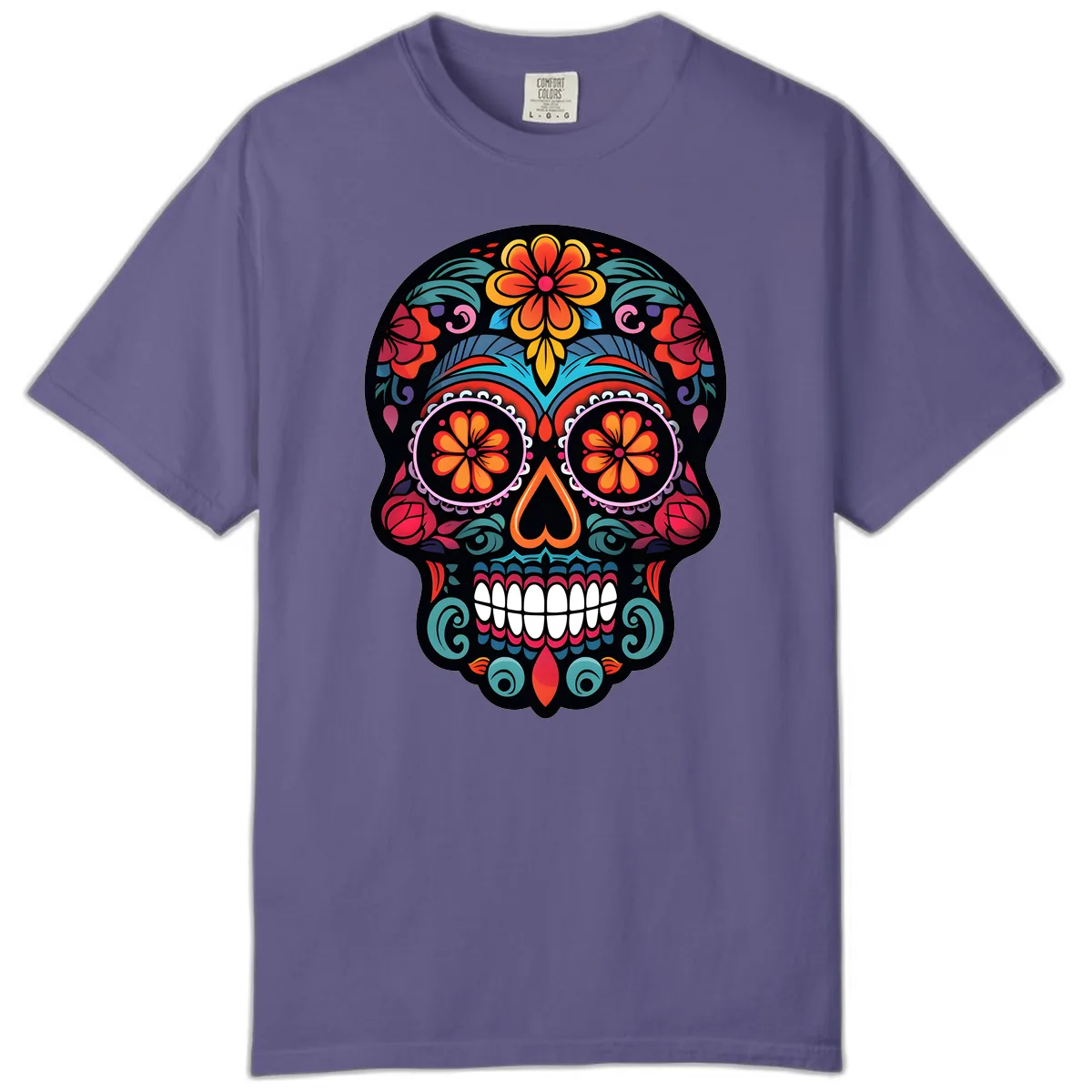 Ornate Día de los Muertos Sugar Skull Comfort Color in Grape