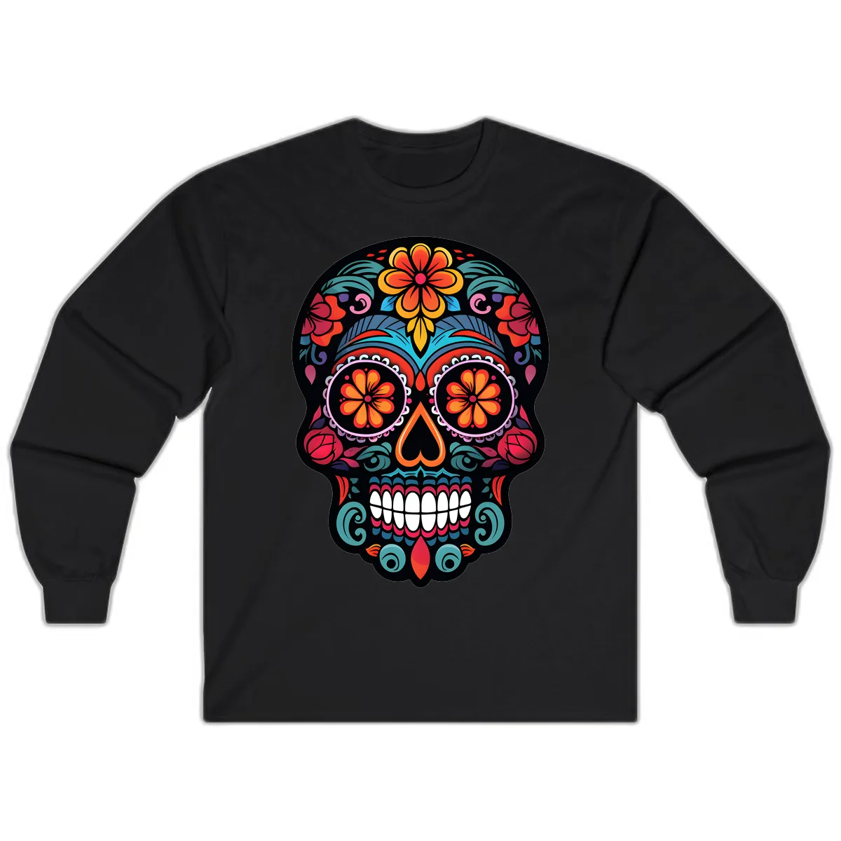 Ornate Día de los Muertos Sugar Skull Long Sleeve in Black