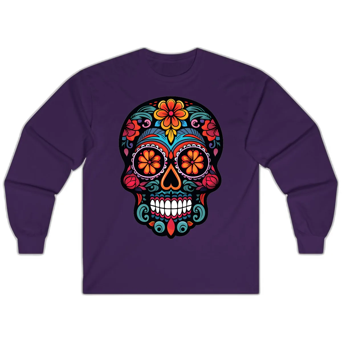 Ornate Día de los Muertos Sugar Skull Long Sleeve in Purple