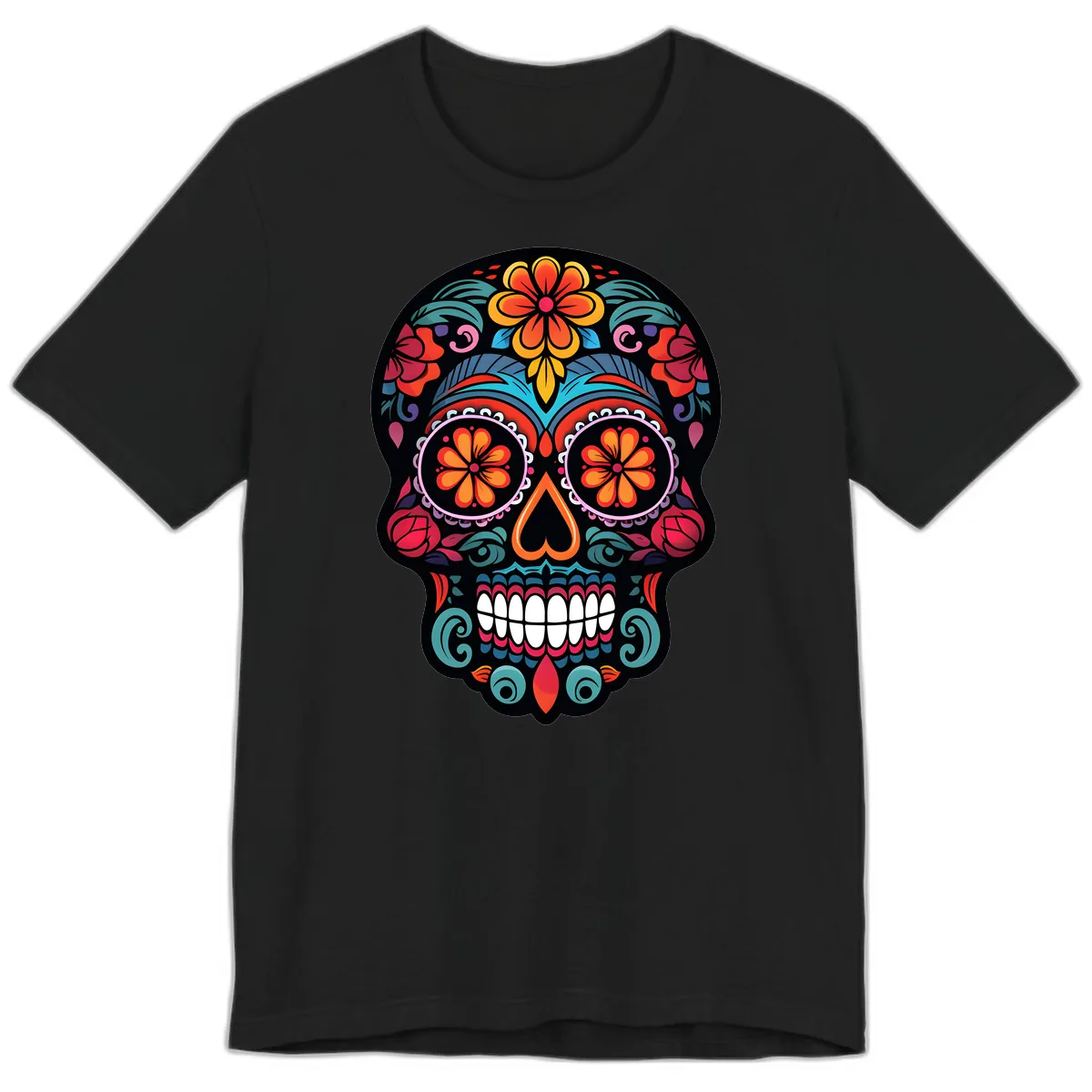 Ornate Día de los Muertos Sugar Skull Premium T-Shirt in Black