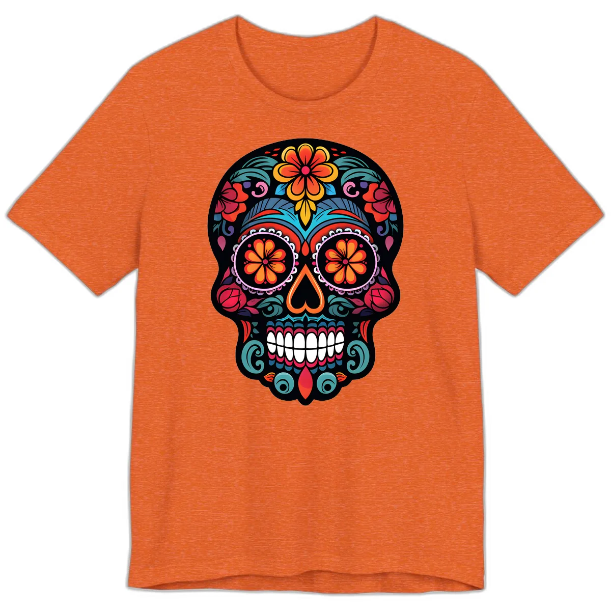Ornate Día de los Muertos Sugar Skull Premium T-Shirt in Heather Orange