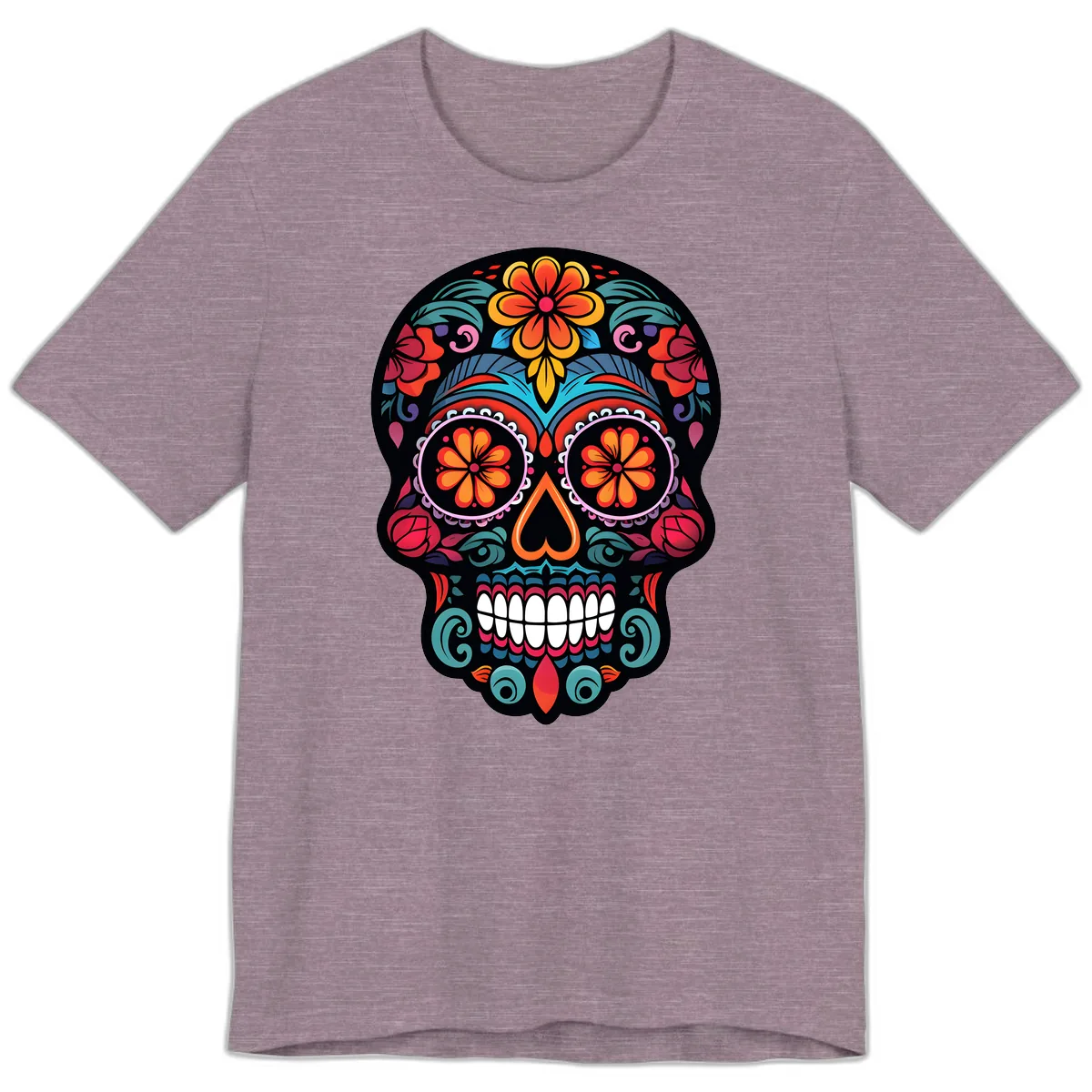 Ornate Día de los Muertos Sugar Skull Premium T-Shirt in Heather Purple