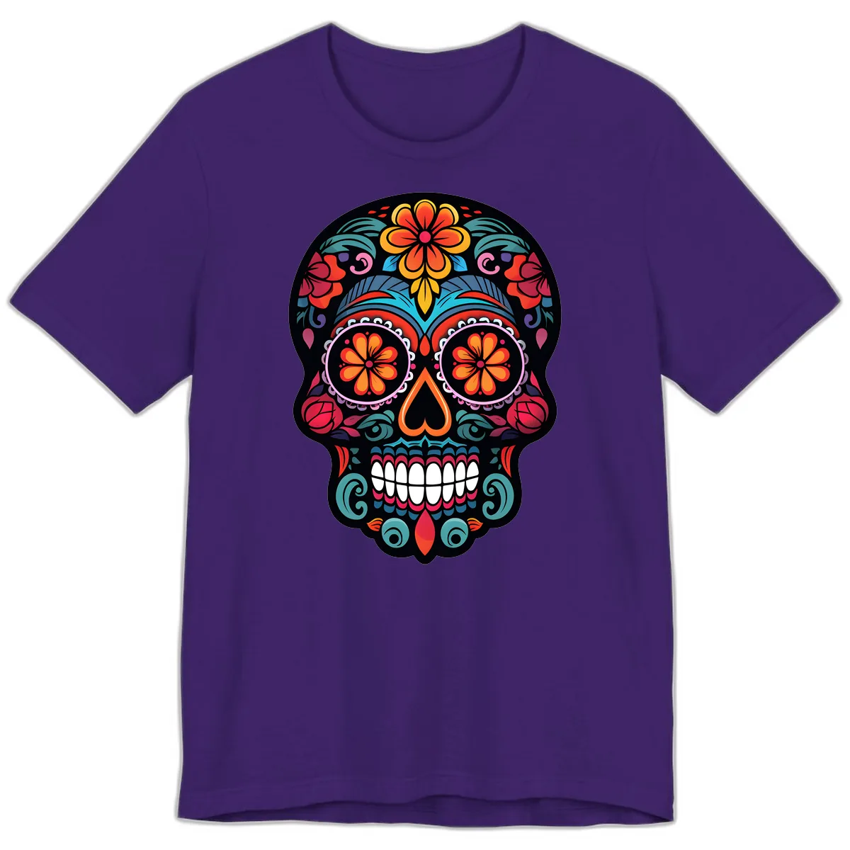 Ornate Día de los Muertos Sugar Skull Premium T-Shirt in Team Purple