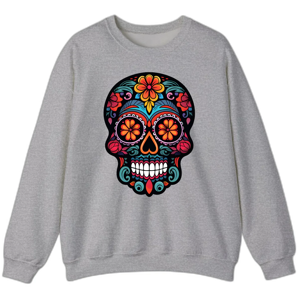 Ornate Día de los Muertos Sugar Skull Sweatshirt in Sport Grey