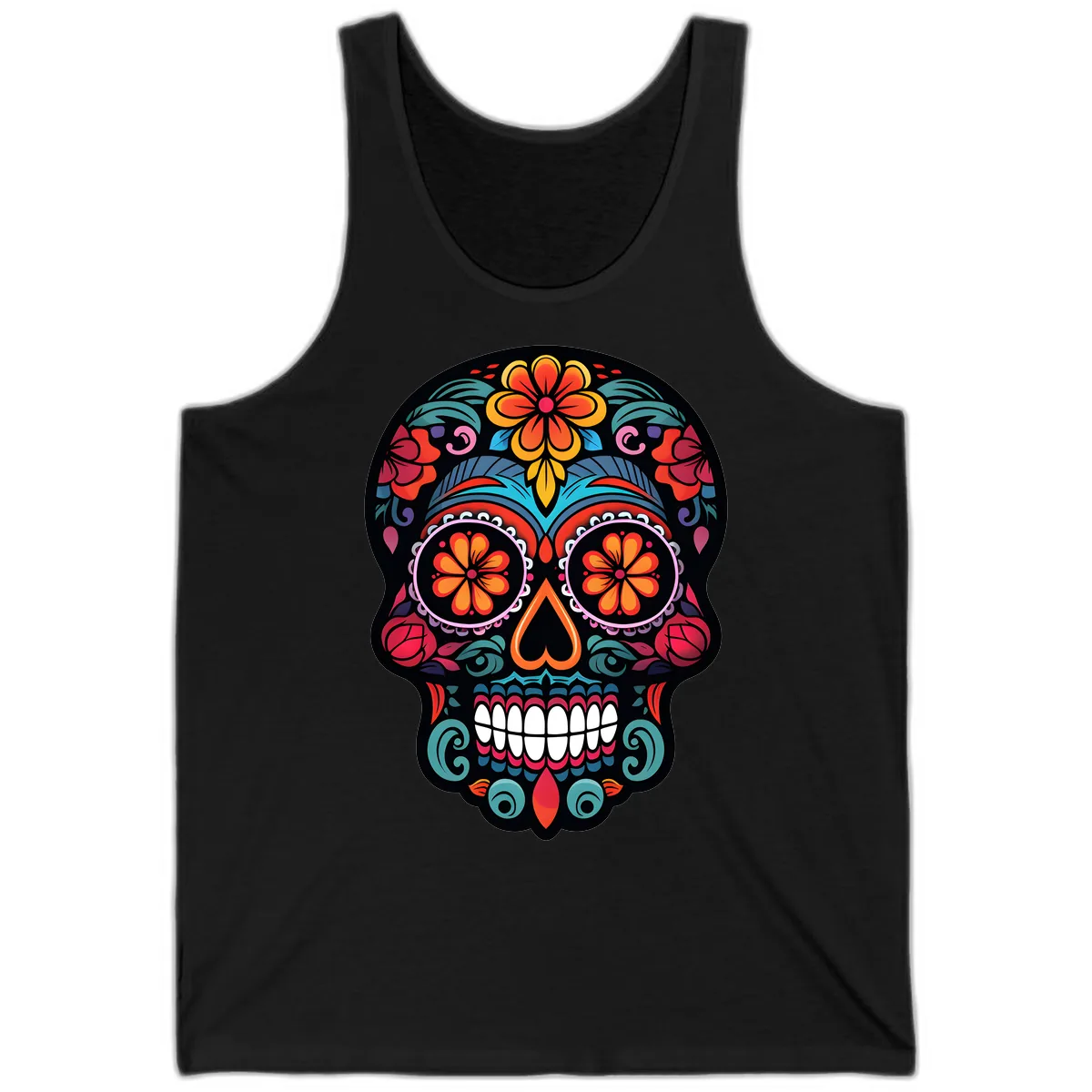 Ornate Día de los Muertos Sugar Skull Tank in Black