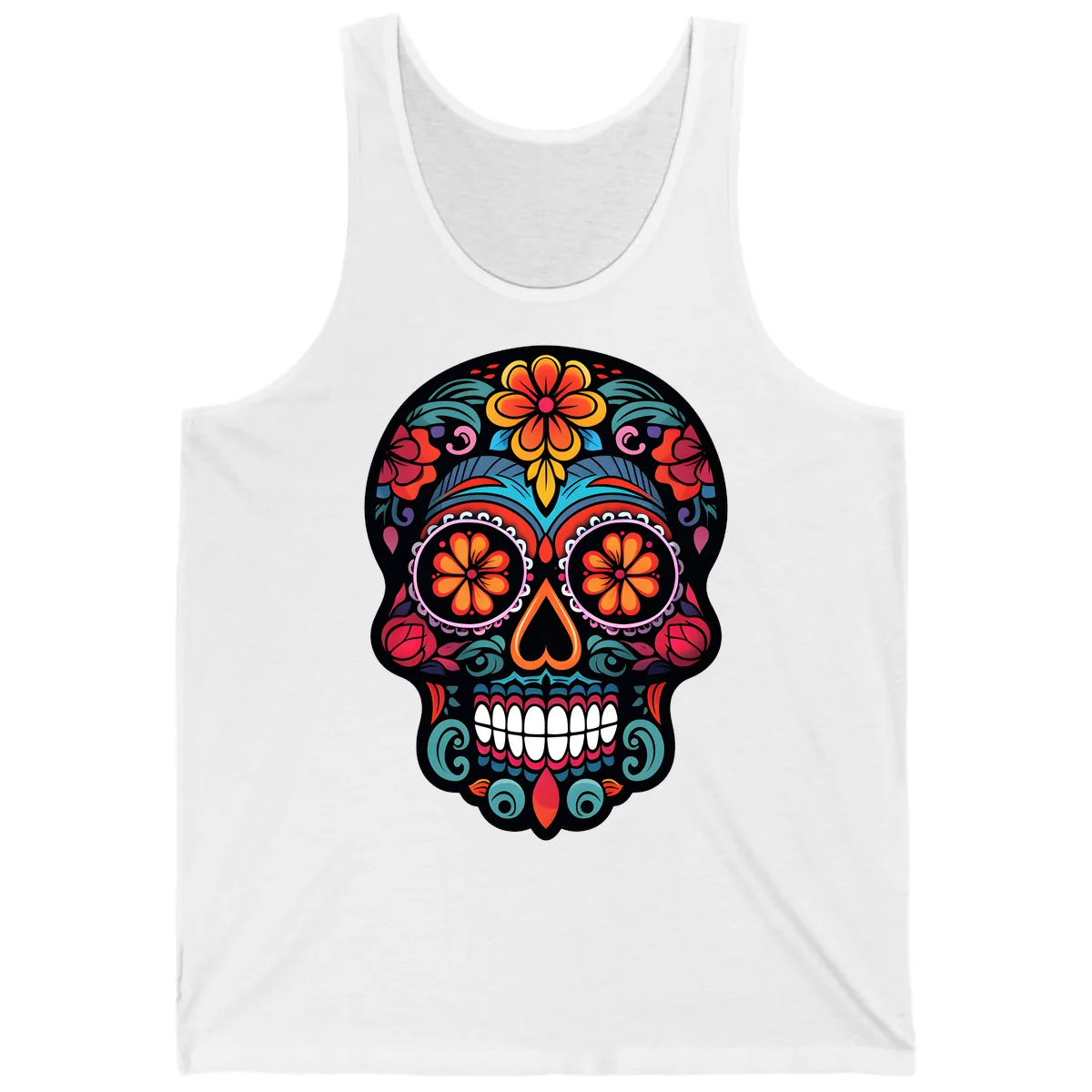 Ornate Día de los Muertos Sugar Skull Tank in White