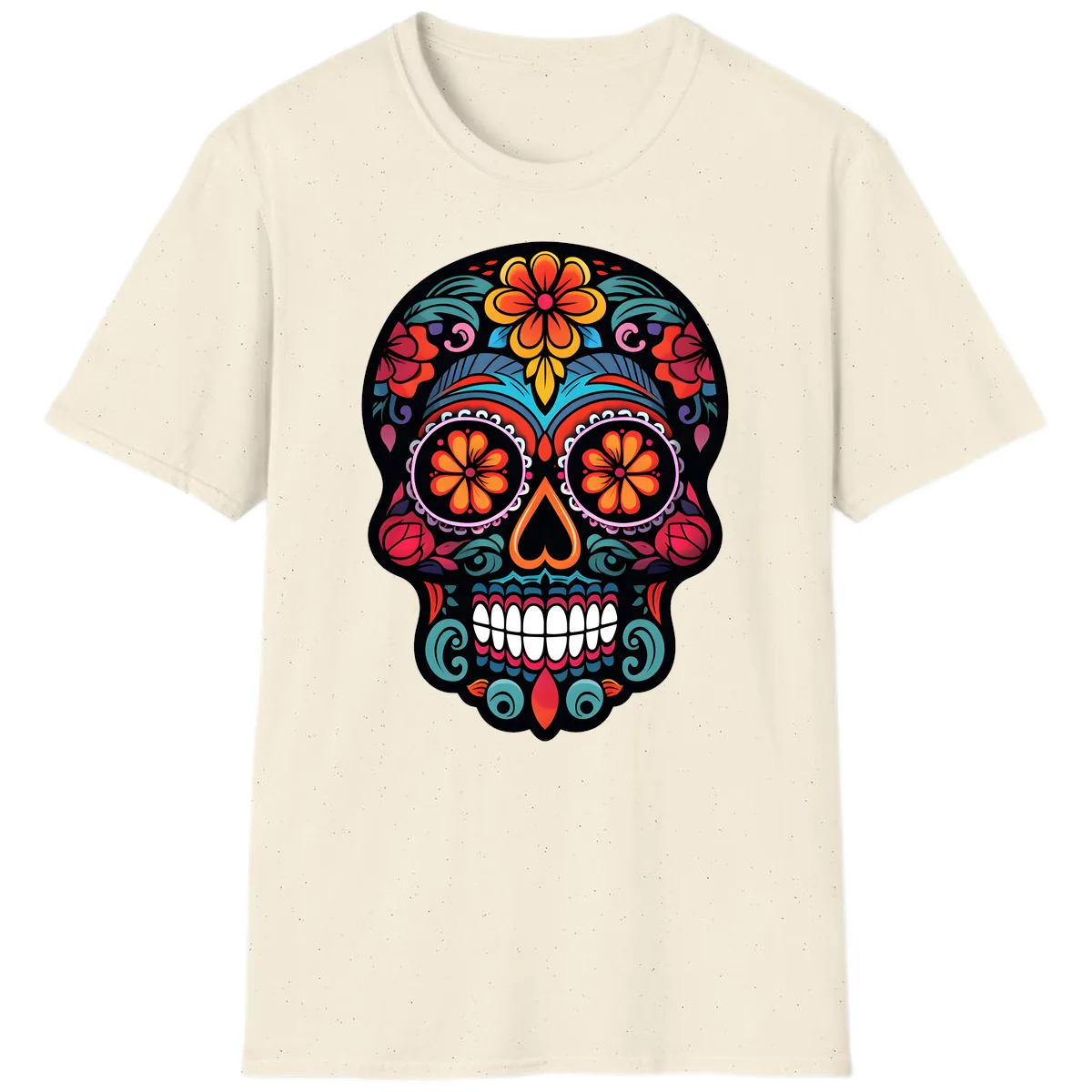Ornate Día de los Muertos Sugar Skull T-Shirt in Natural