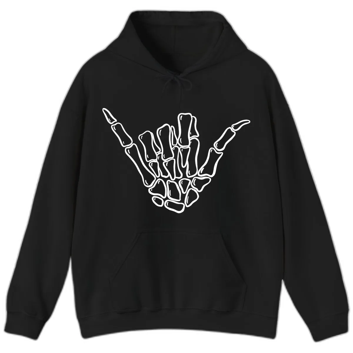 Skeleton Hang Loose Hand Gesture Hoodie in Black