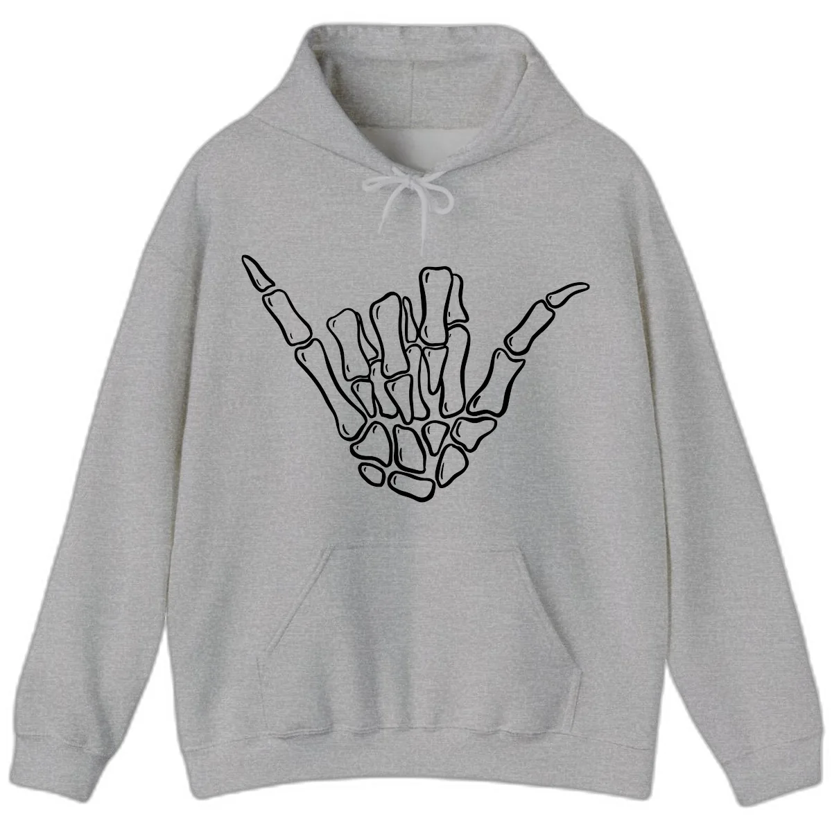 Skeleton Hang Loose Hand Gesture Hoodie in Sport Grey