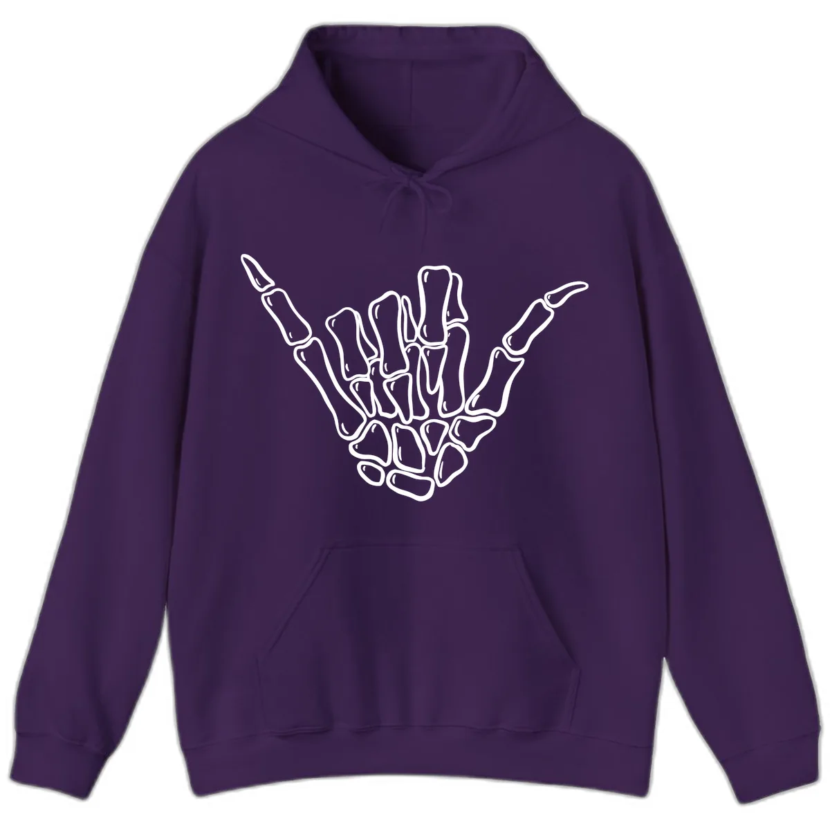 Skeleton Hang Loose Hand Gesture Hoodie in Purple