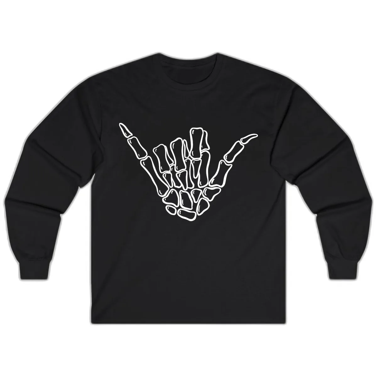 Skeleton Hang Loose Hand Gesture Long Sleeve in Black