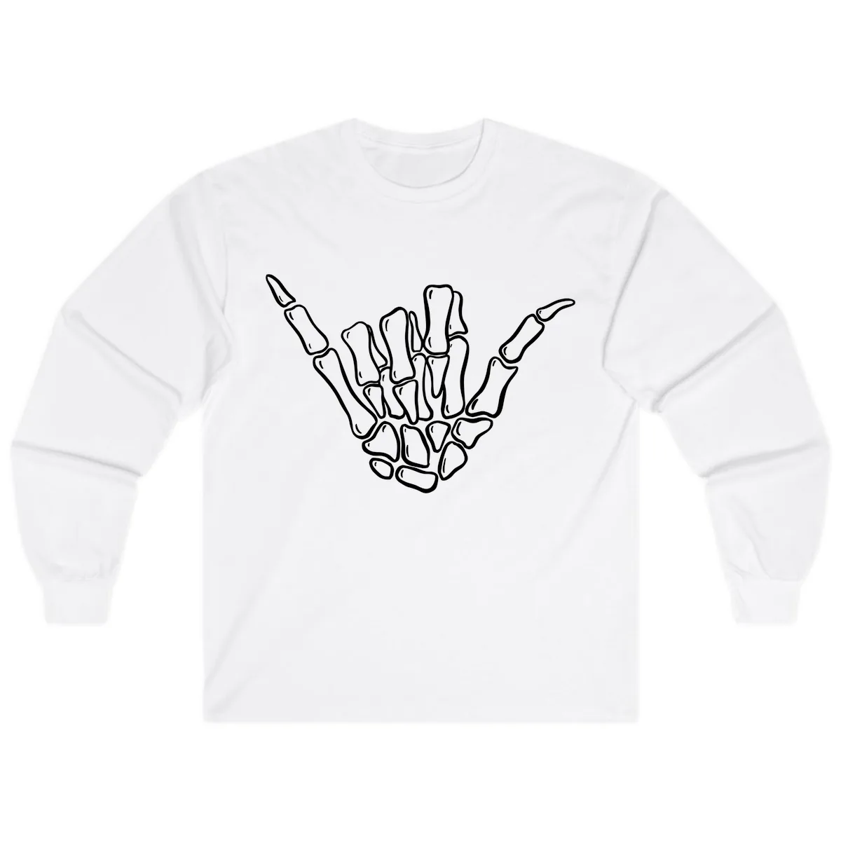 Skeleton Hang Loose Hand Gesture Long Sleeve in White