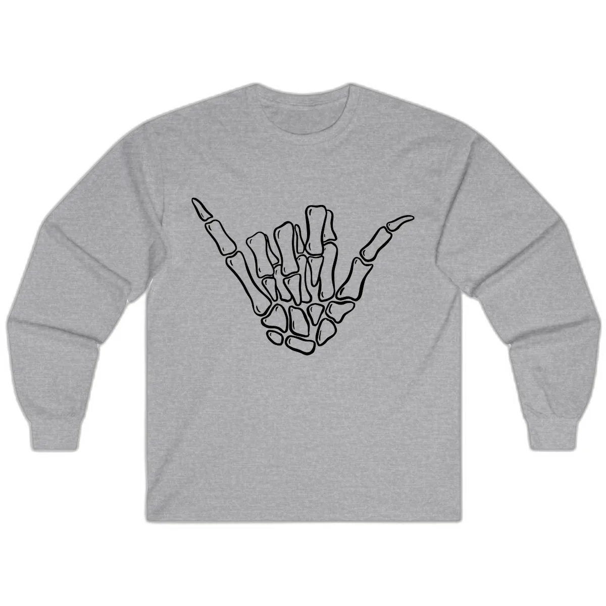 Skeleton Hang Loose Hand Gesture Long Sleeve in Sport Grey