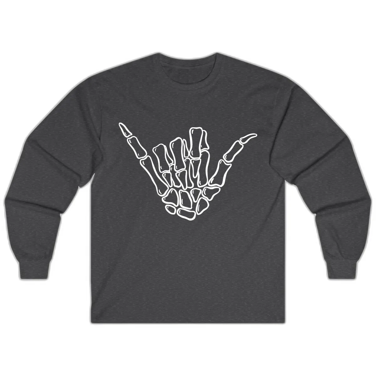 Skeleton Hang Loose Hand Gesture Long Sleeve in Dark Heather