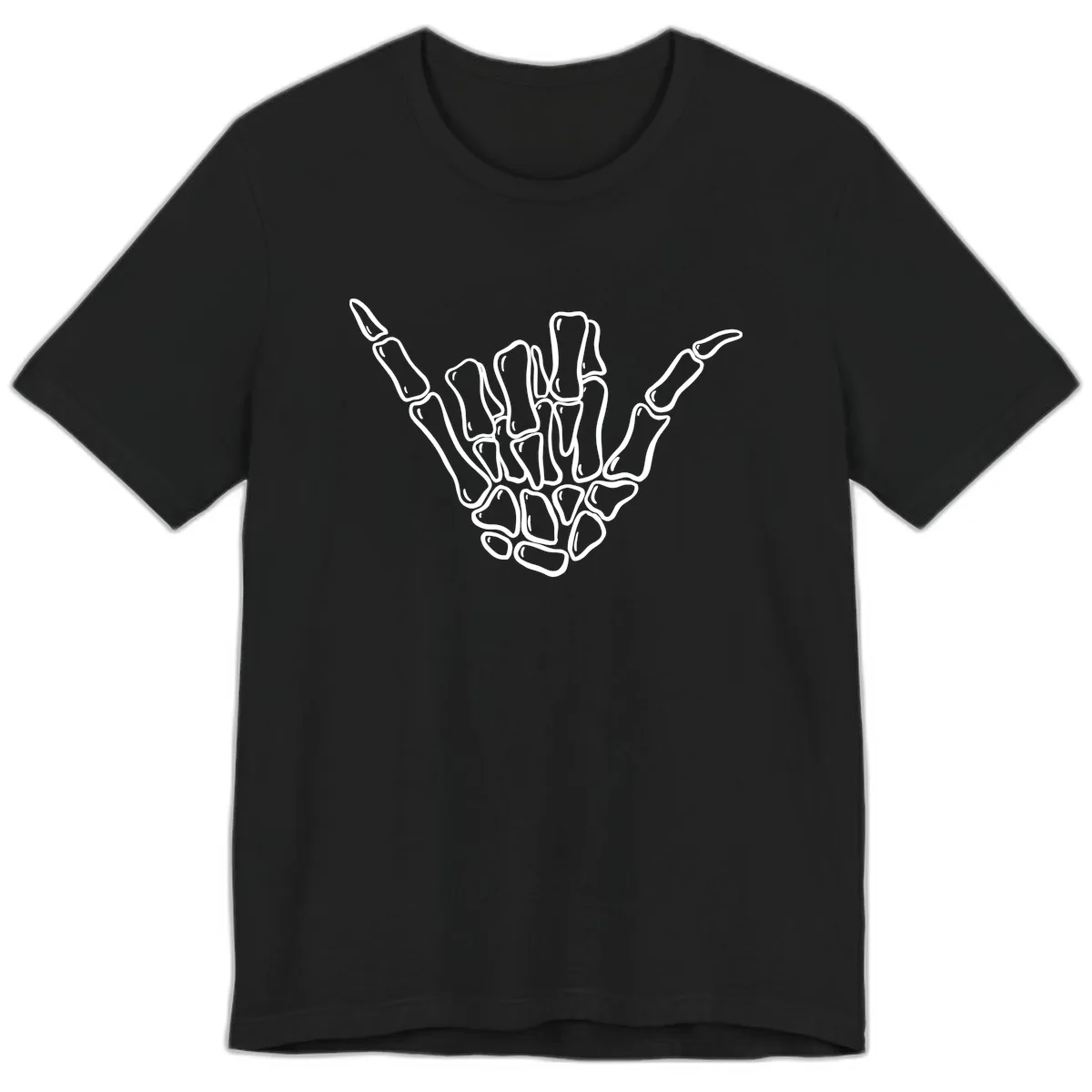 Skeleton Hang Loose Hand Gesture Premium T-Shirt in Black