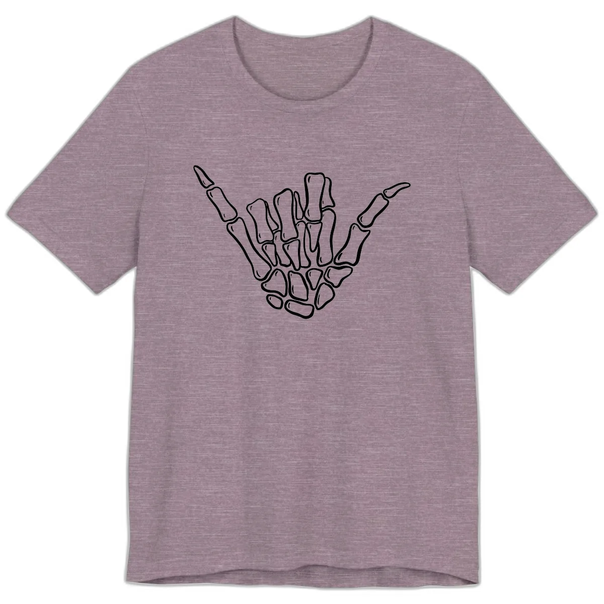 Skeleton Hang Loose Hand Gesture Premium T-Shirt in Heather Purple