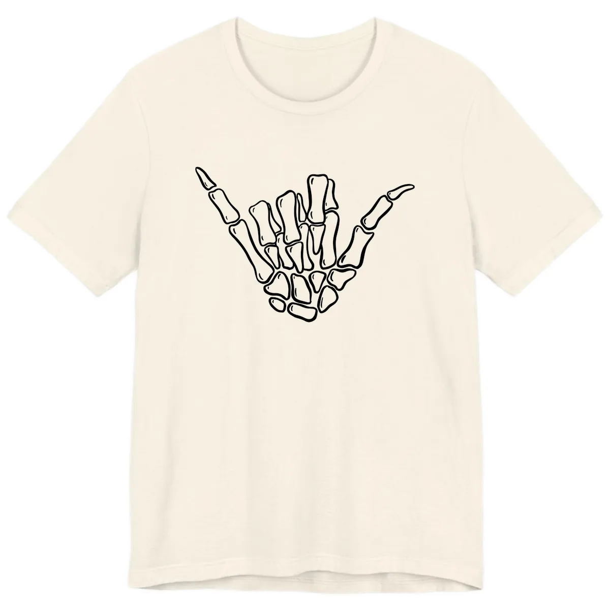 Skeleton Hang Loose Hand Gesture Premium T-Shirt in Natural