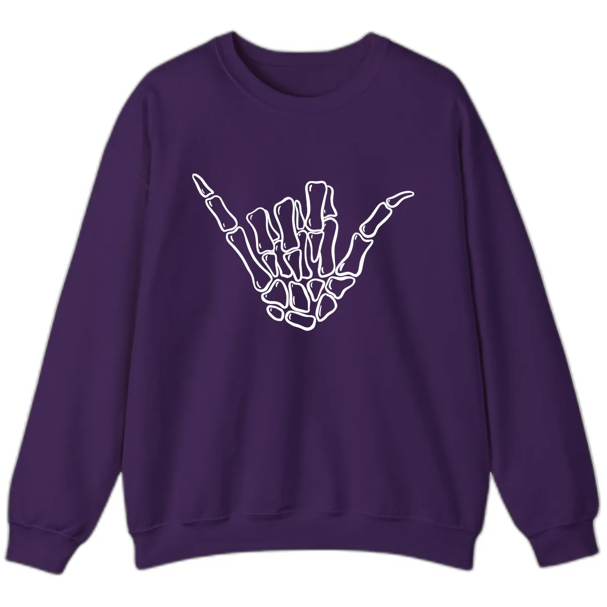 Skeleton Hang Loose Hand Gesture Sweatshirt in Purple