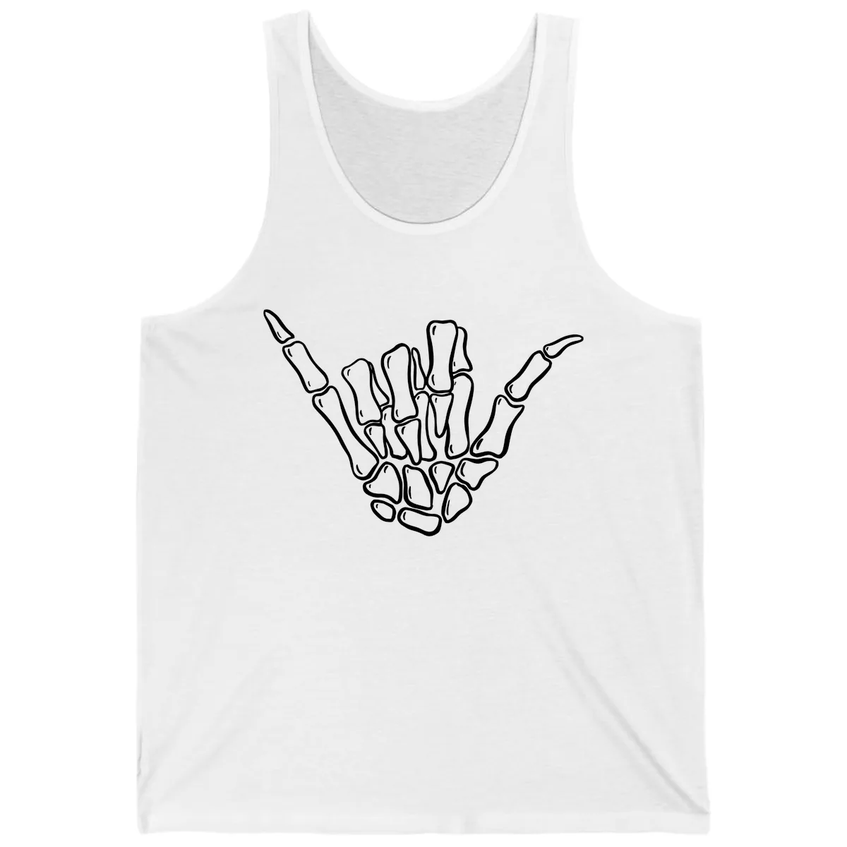 Skeleton Hang Loose Hand Gesture Tank in White