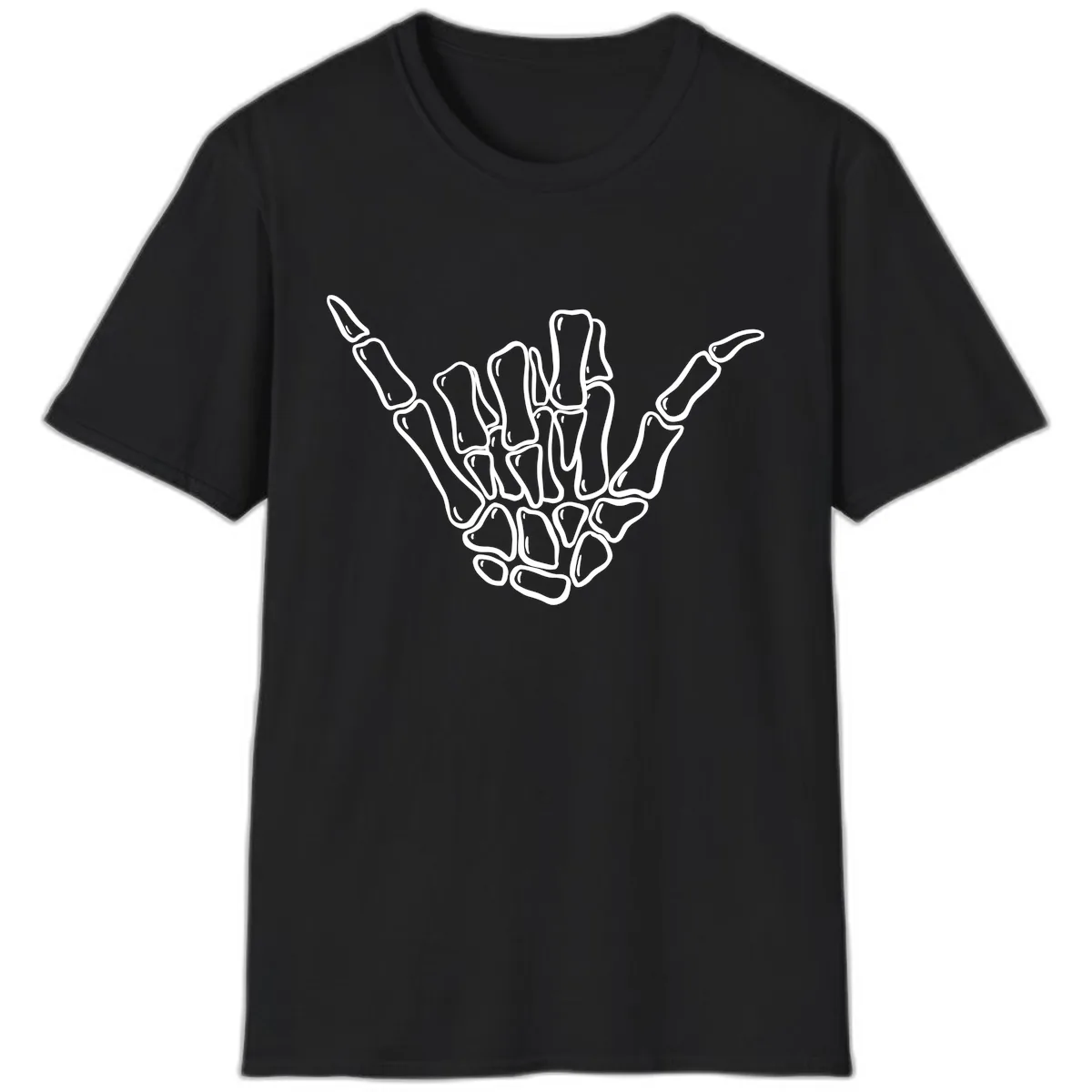 Skeleton Hang Loose Hand Gesture T-Shirt in Black