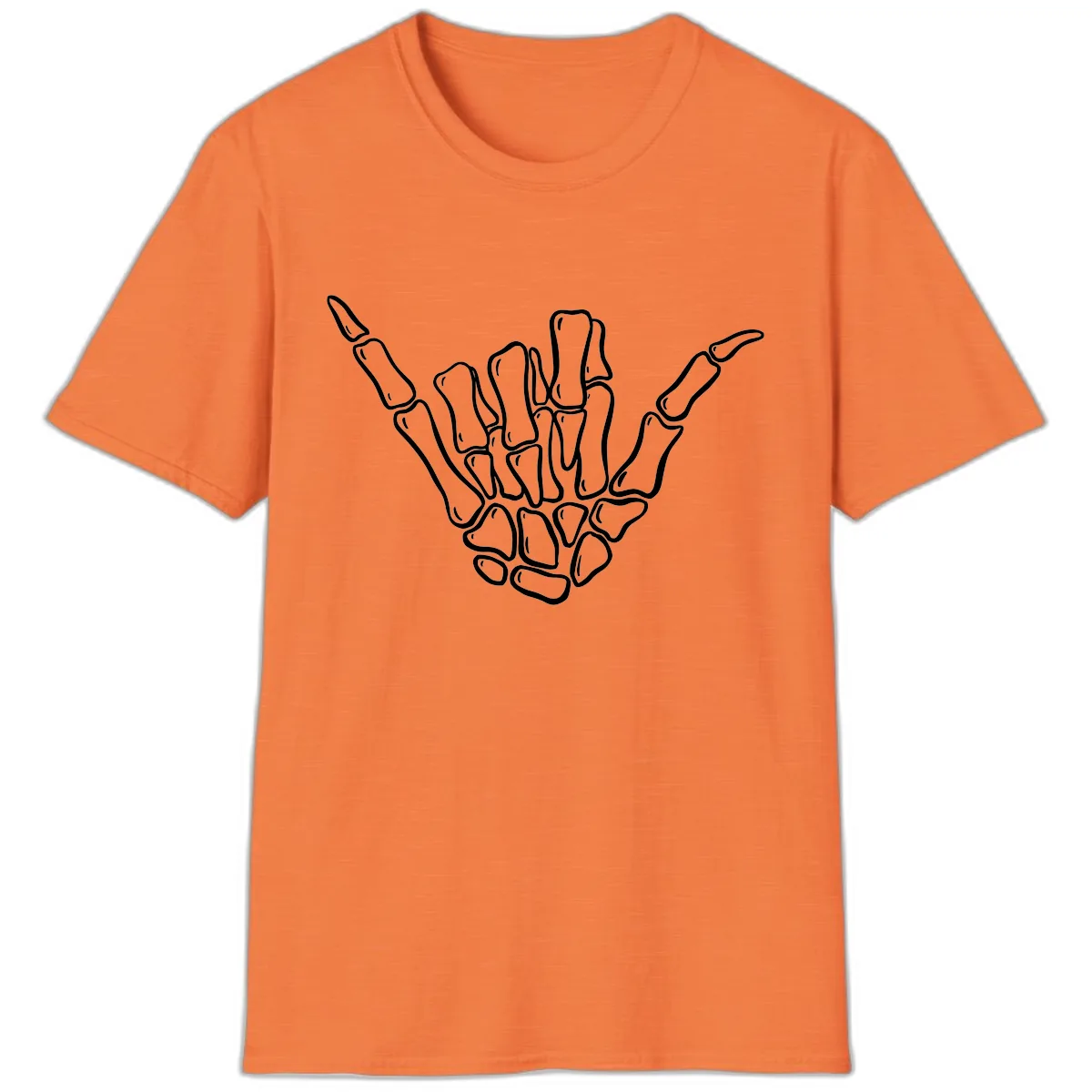 Skeleton Hang Loose Hand Gesture T-Shirt in Heather Orange