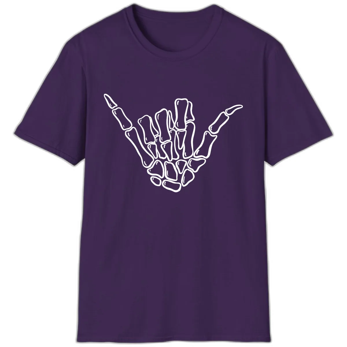 Skeleton Hang Loose Hand Gesture T-Shirt in Purple