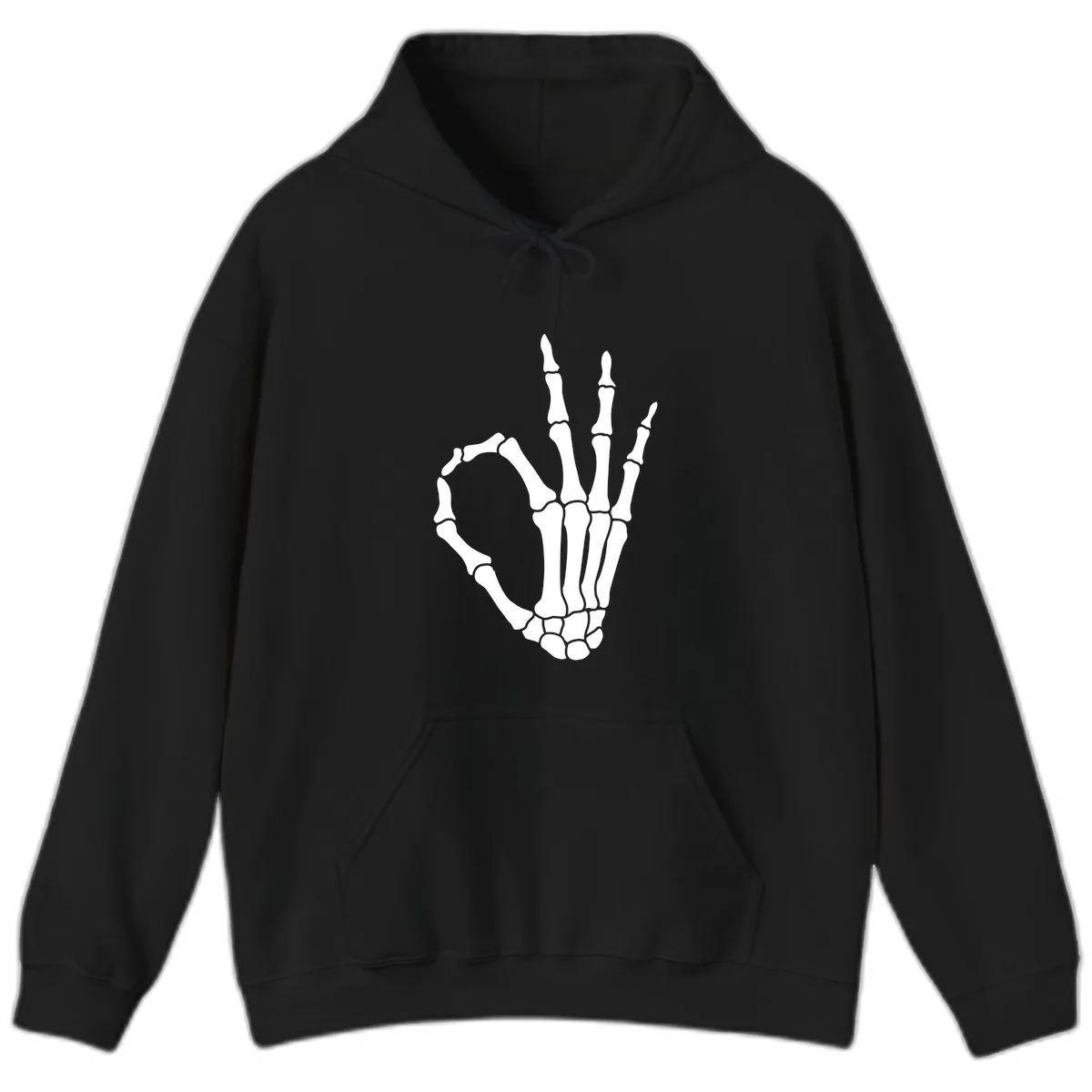 Skeletal Okay Hand Gesture Hoodie in Black