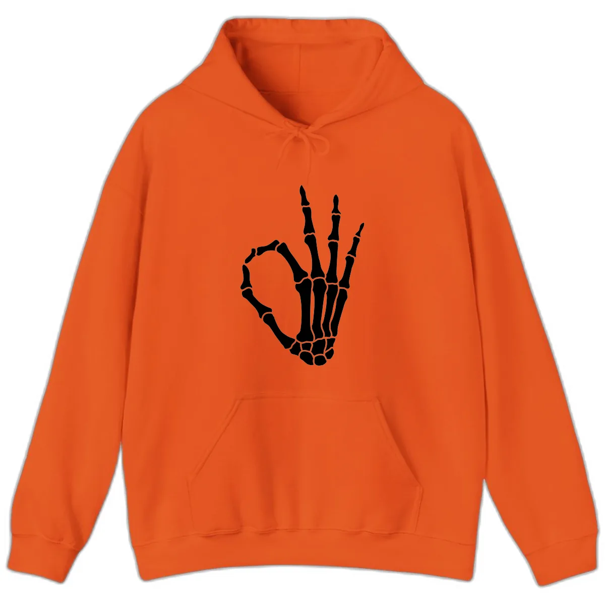 Skeletal Okay Hand Gesture Hoodie in Orange