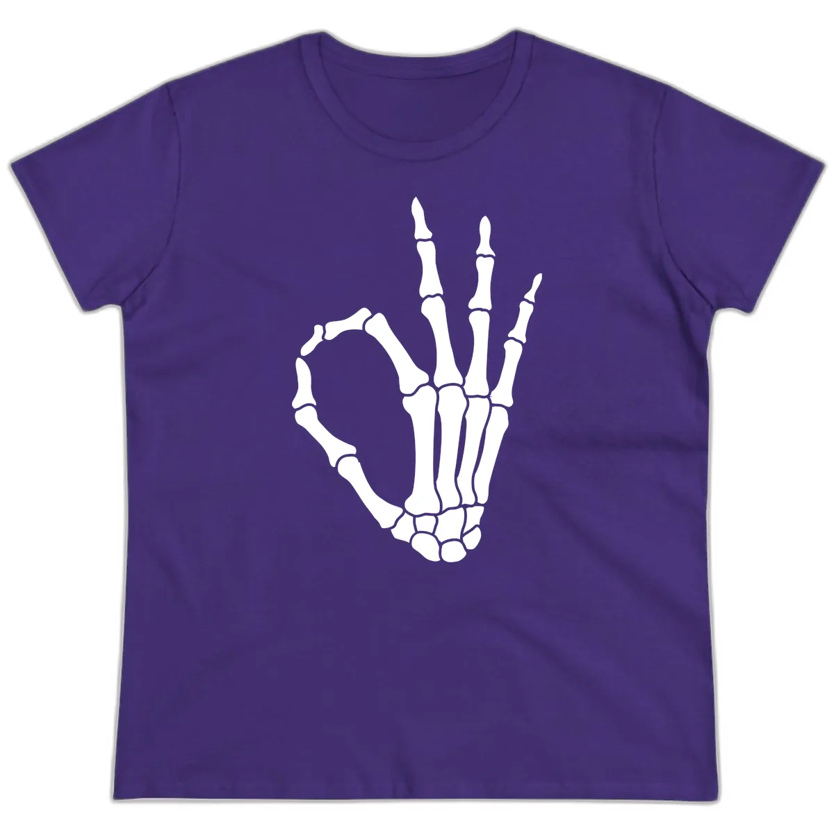 Skeletal Okay Hand Gesture Ladies Tee in Purple