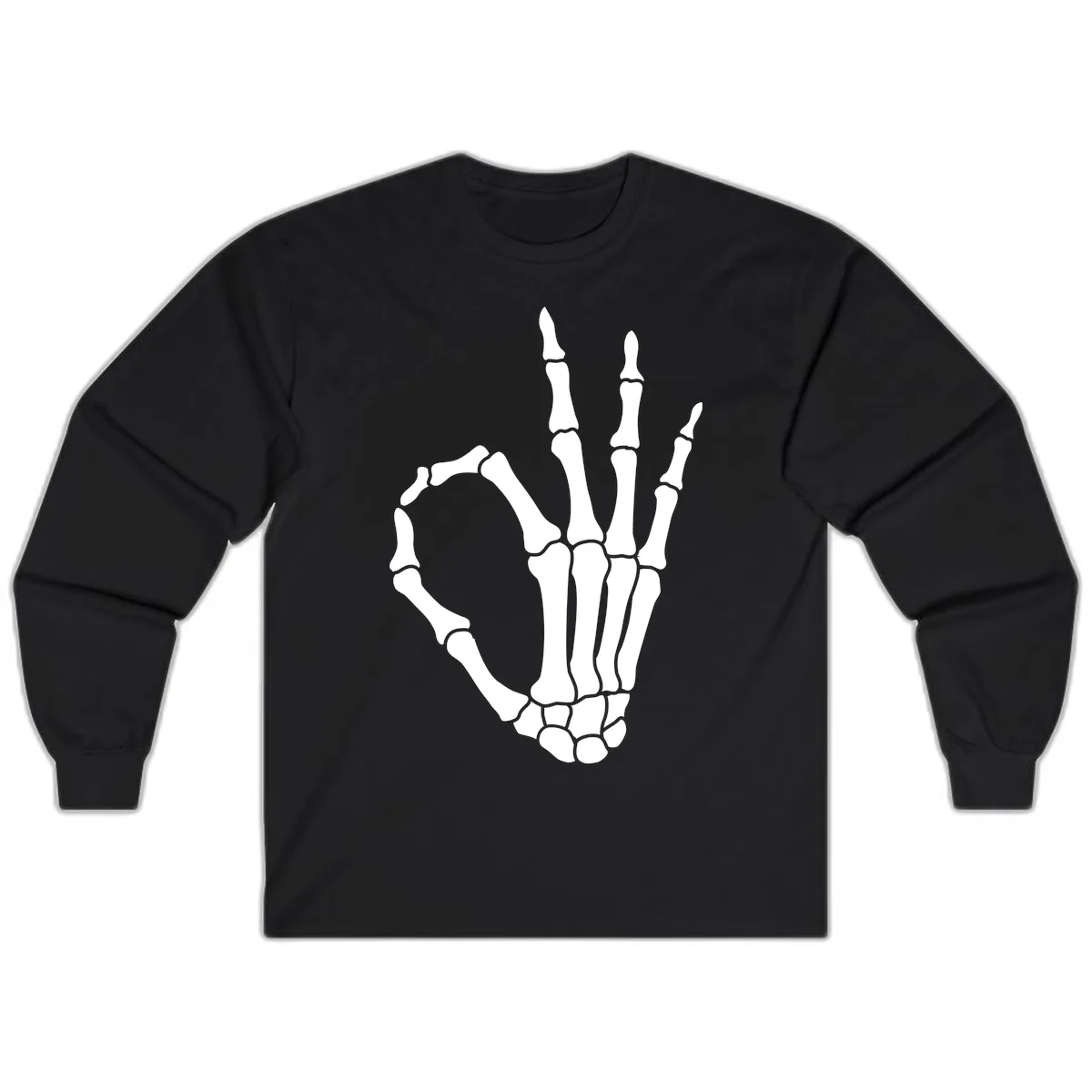 Skeletal Okay Hand Gesture Long Sleeve in Black