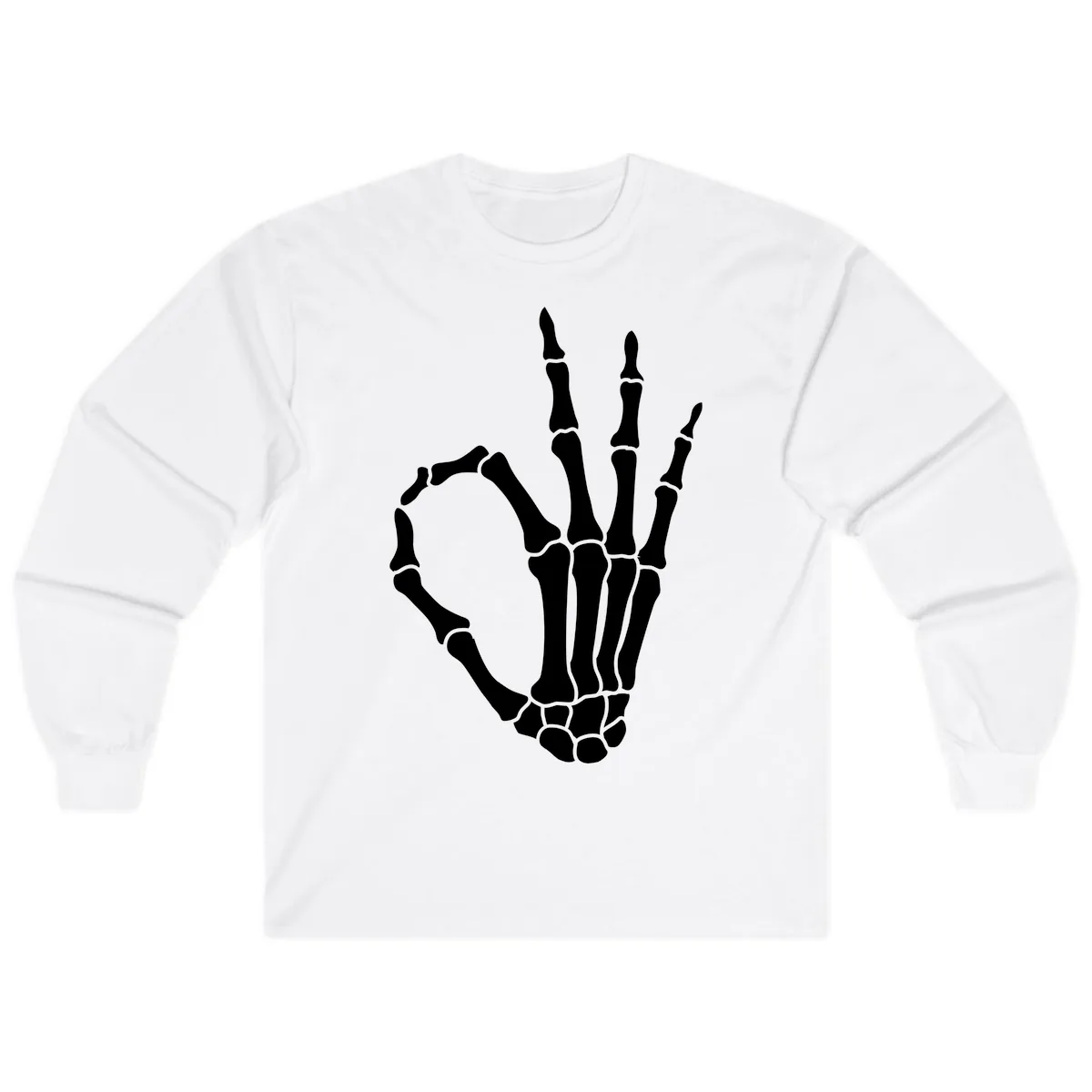 Skeletal Okay Hand Gesture Long Sleeve in White