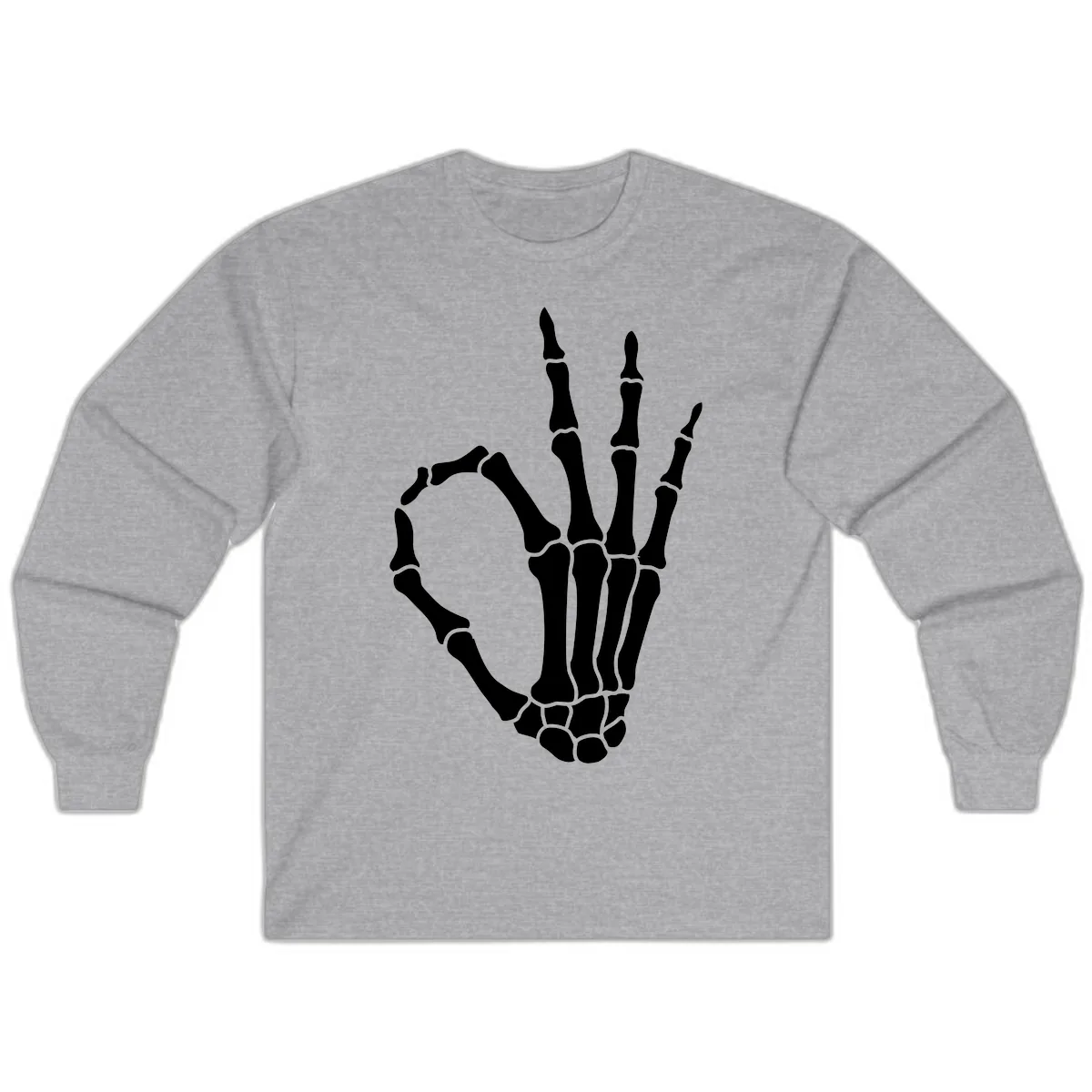 Skeletal Okay Hand Gesture Long Sleeve in Sport Grey