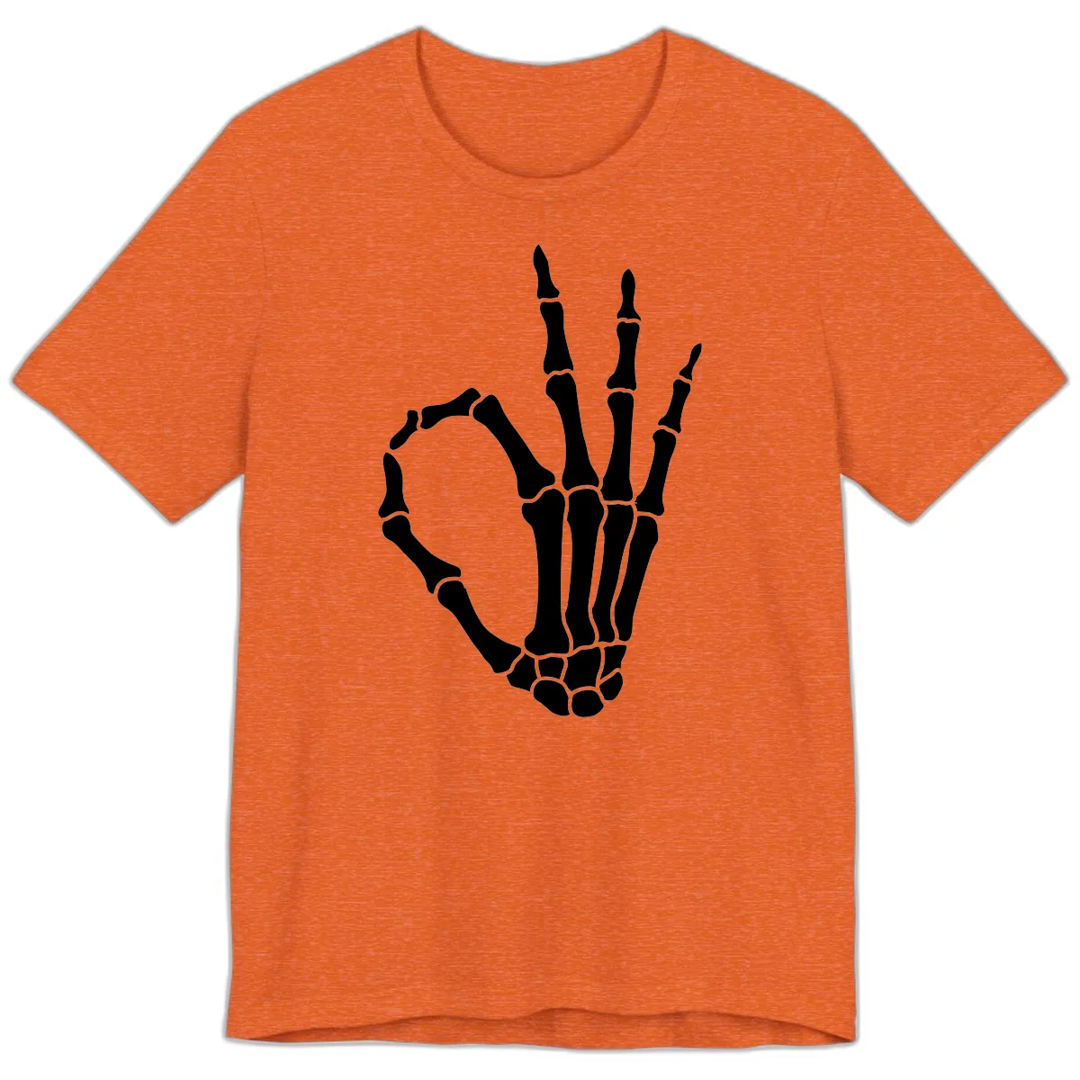 Skeletal Okay Hand Gesture Premium T-Shirt in Heather Orange