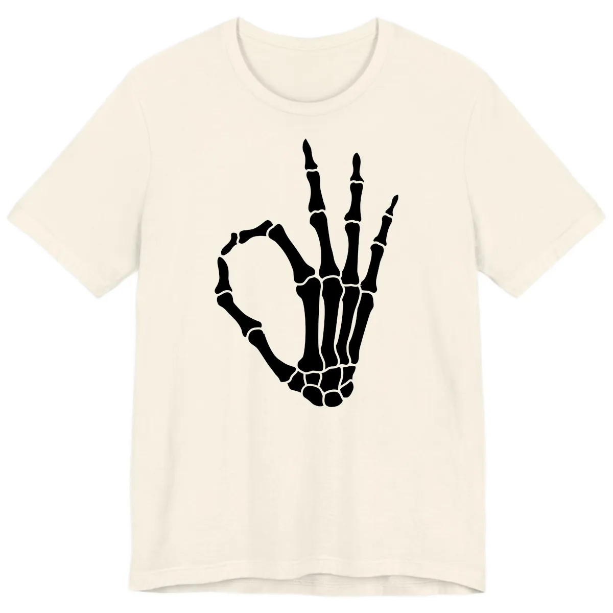 Skeletal Okay Hand Gesture Premium T-Shirt in Natural