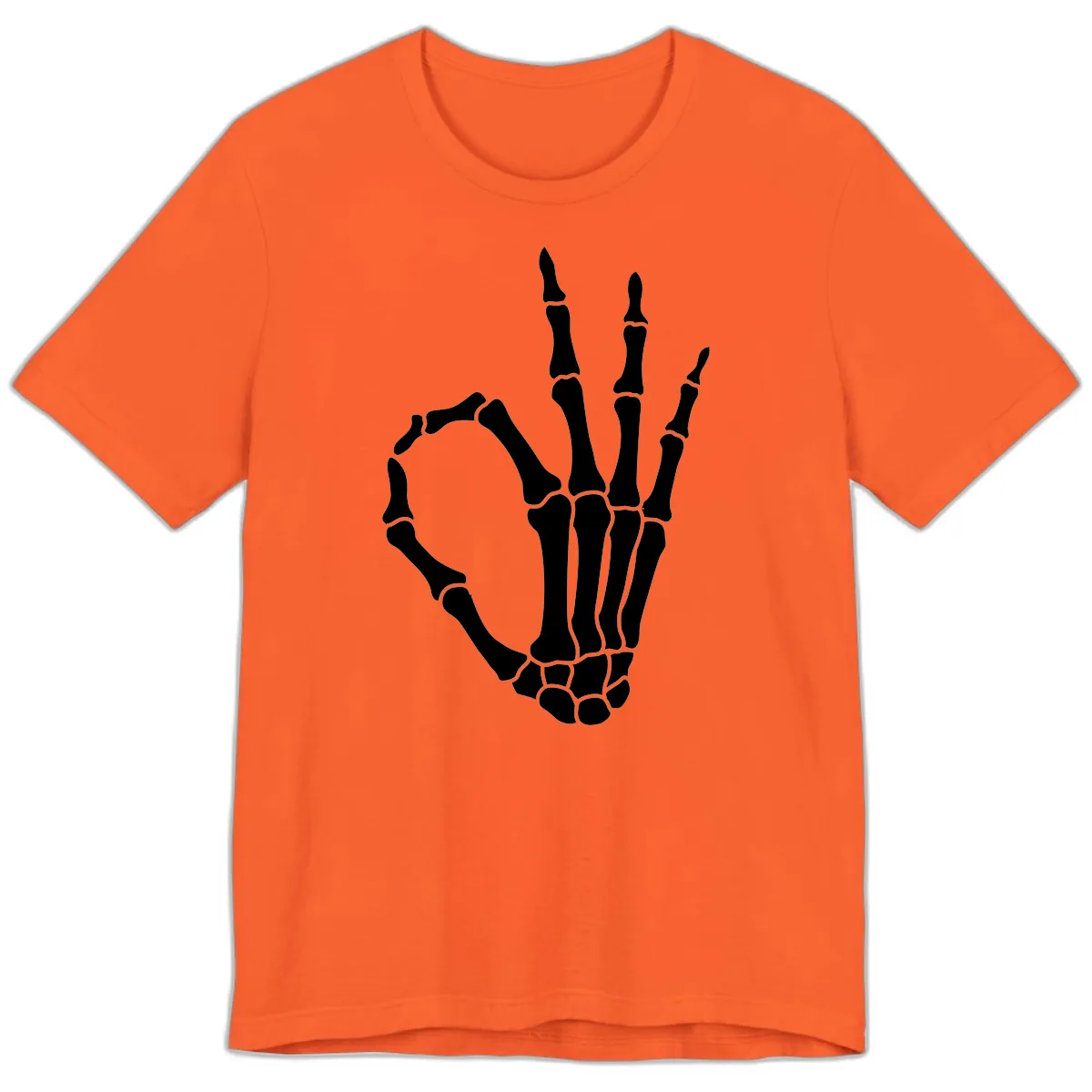 Skeletal Okay Hand Gesture Premium T-Shirt in Orange