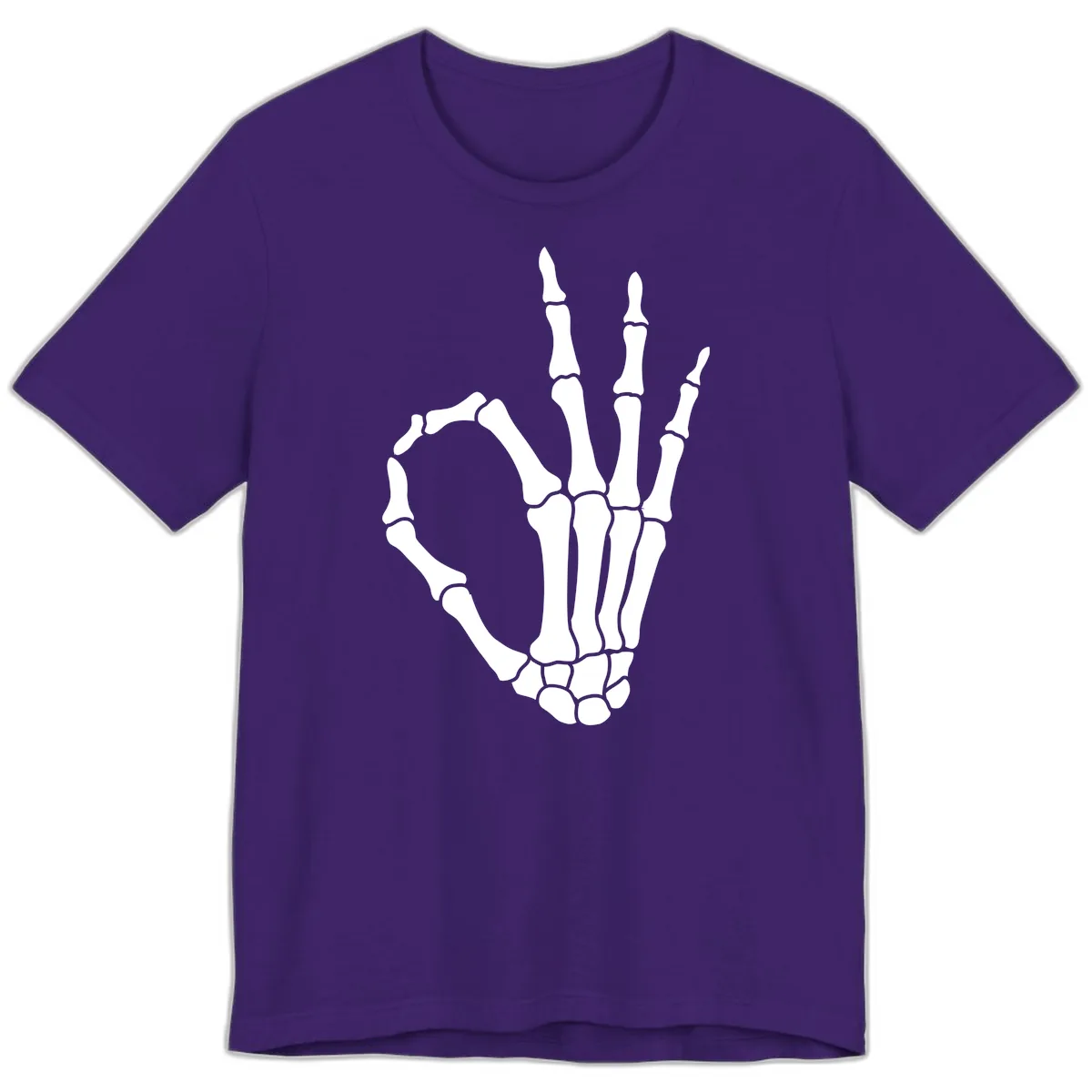 Skeletal Okay Hand Gesture Premium T-Shirt in Team Purple