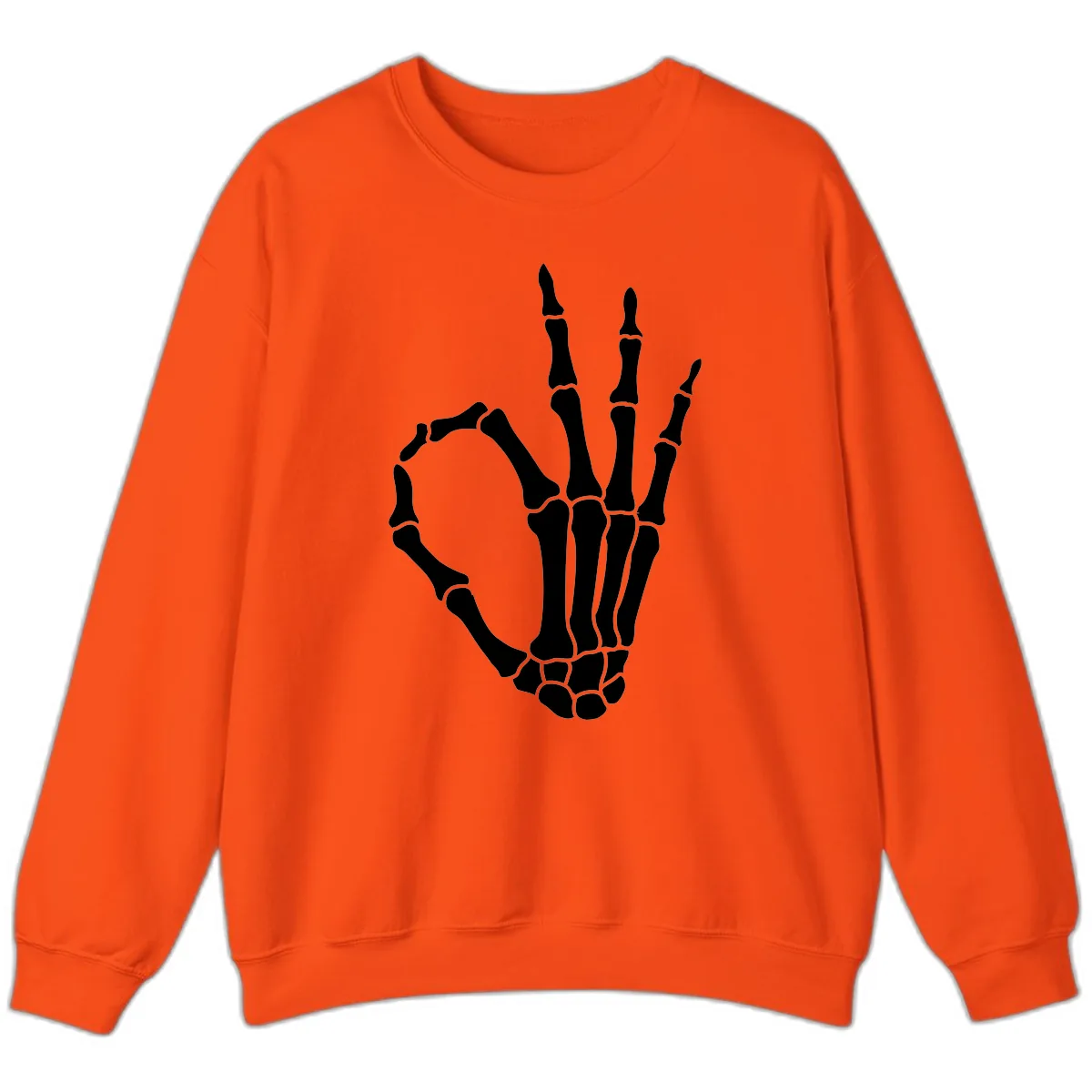 Skeletal Okay Hand Gesture Sweatshirt in Orange