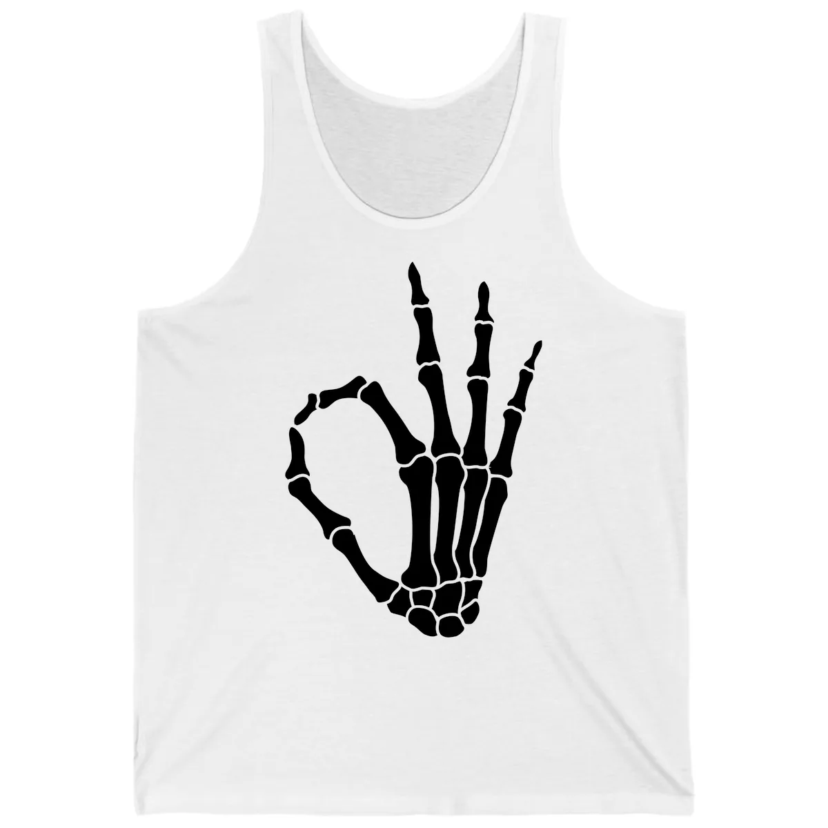 Skeletal Okay Hand Gesture Tank in White