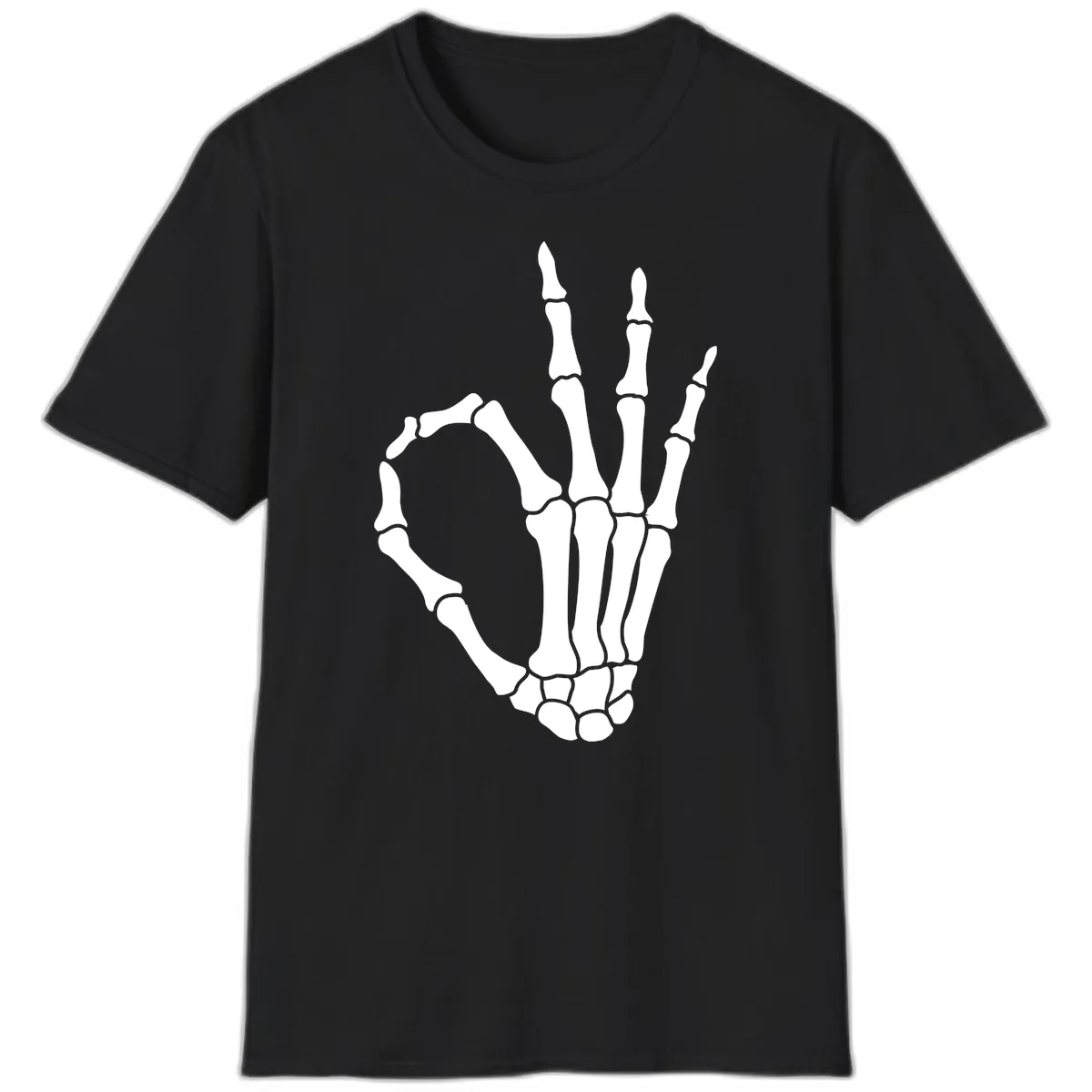 Skeletal Okay Hand Gesture T-Shirt in Black