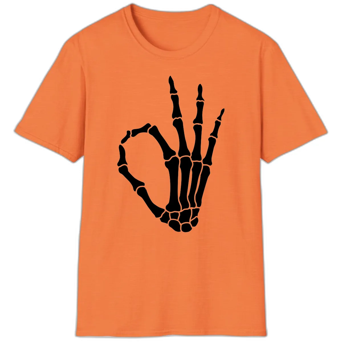 Skeletal Okay Hand Gesture T-Shirt in Heather Orange