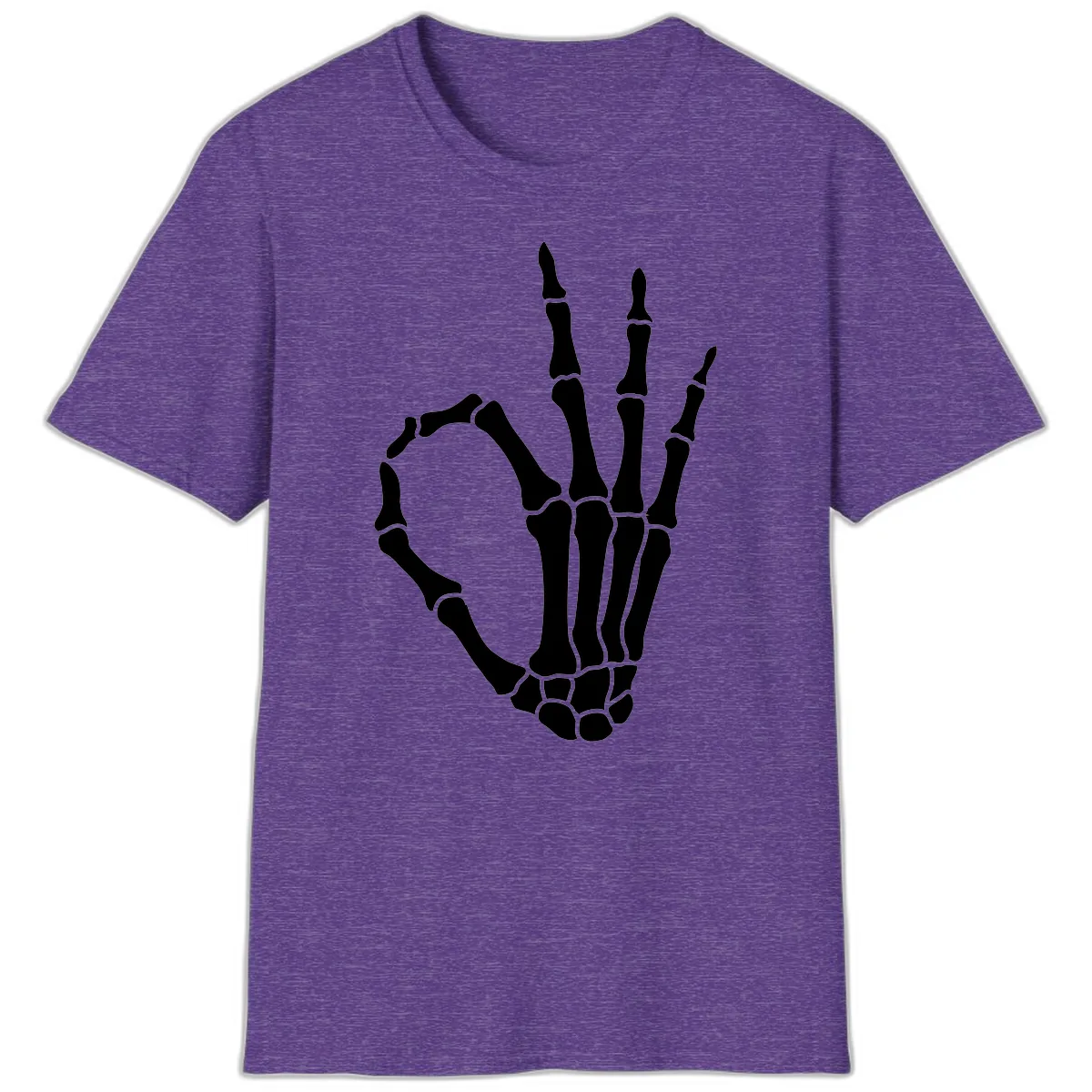 Skeletal Okay Hand Gesture T-Shirt in Heather Purple