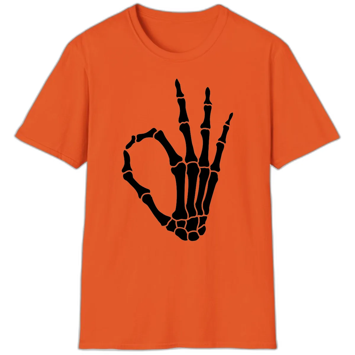 Skeletal Okay Hand Gesture T-Shirt in Orange